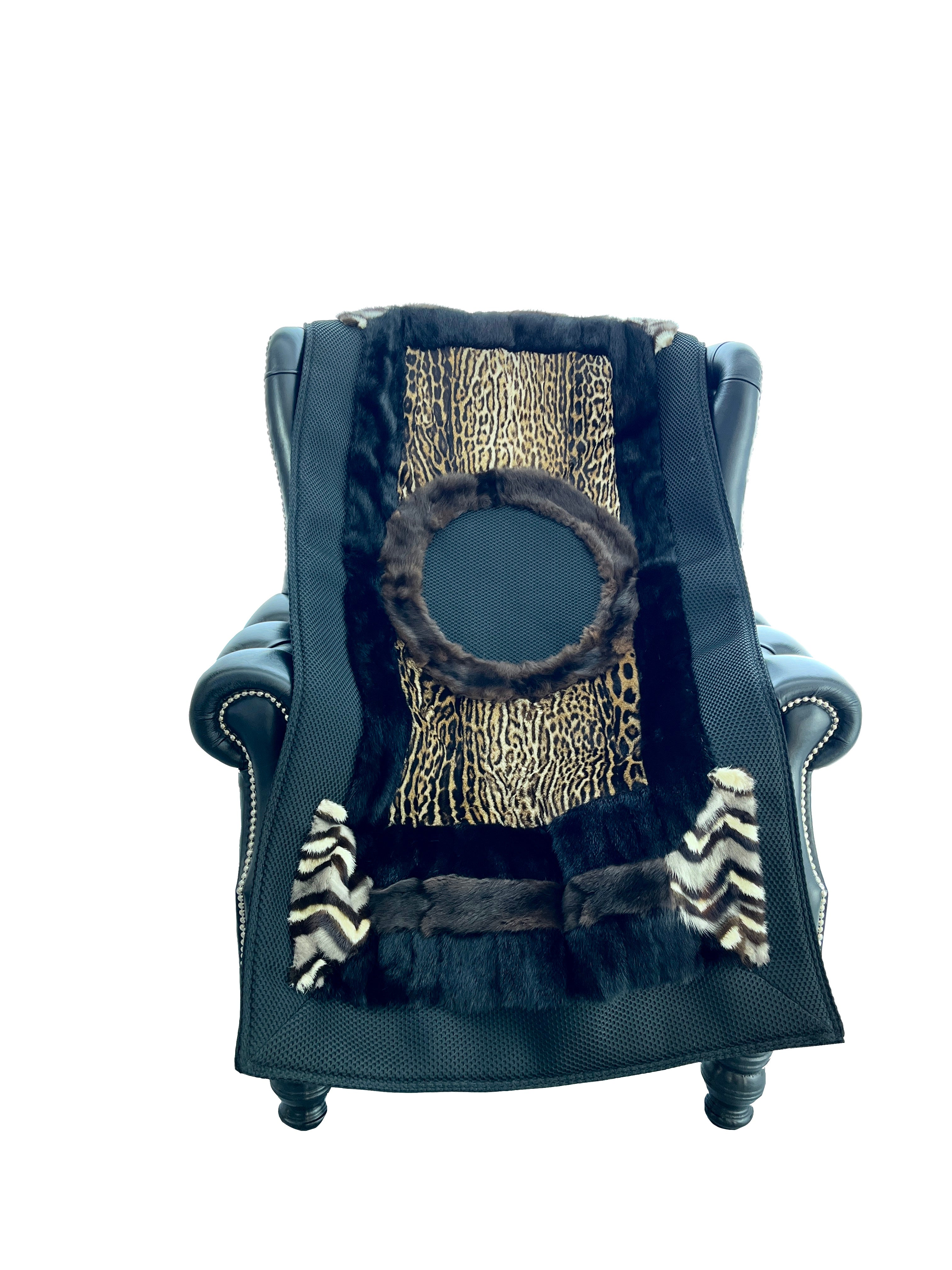 Multi colour fur throw with circle design detail.76x150