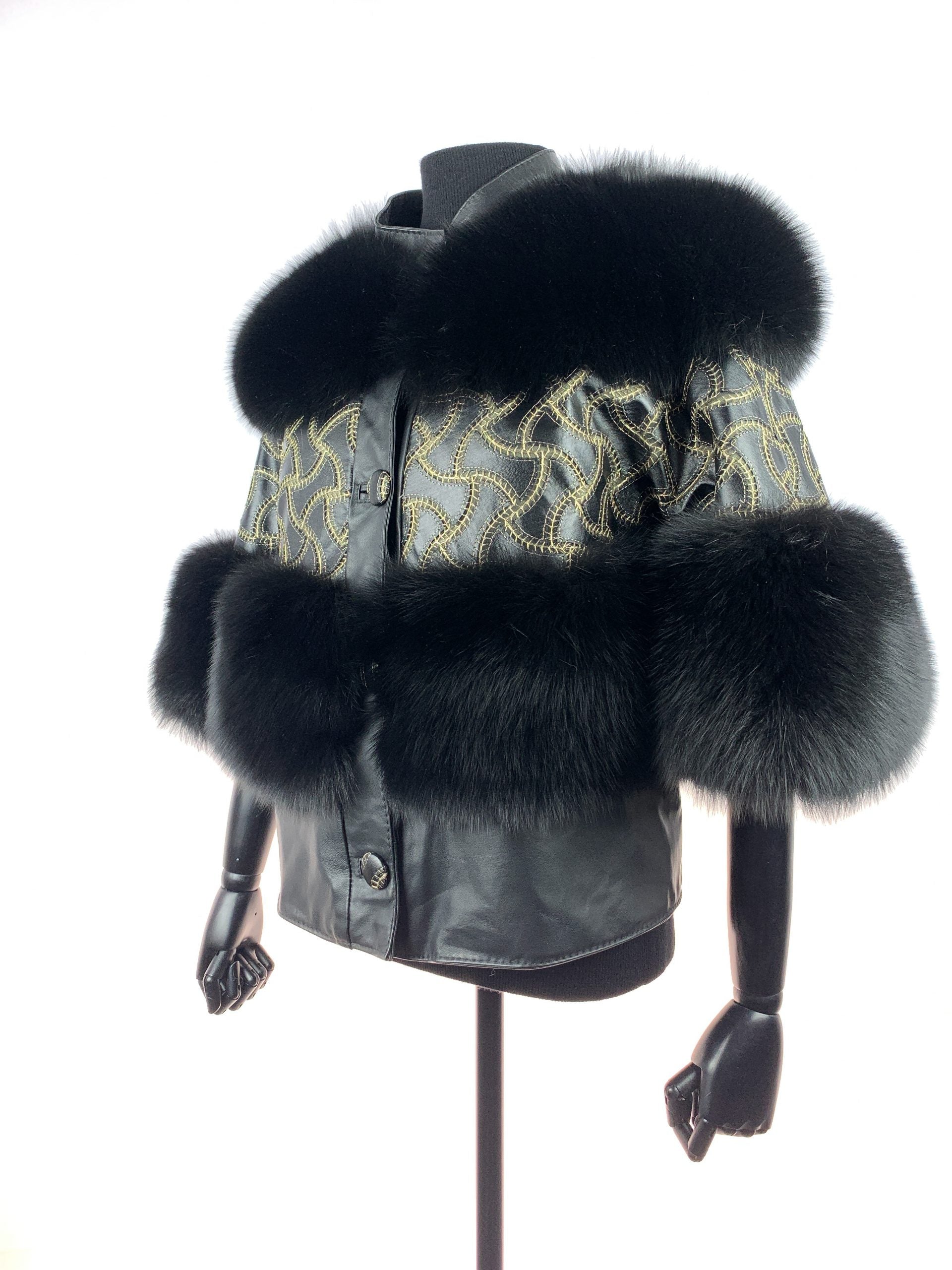 Black fox with gold embroided fabric with leather inserts - Donna