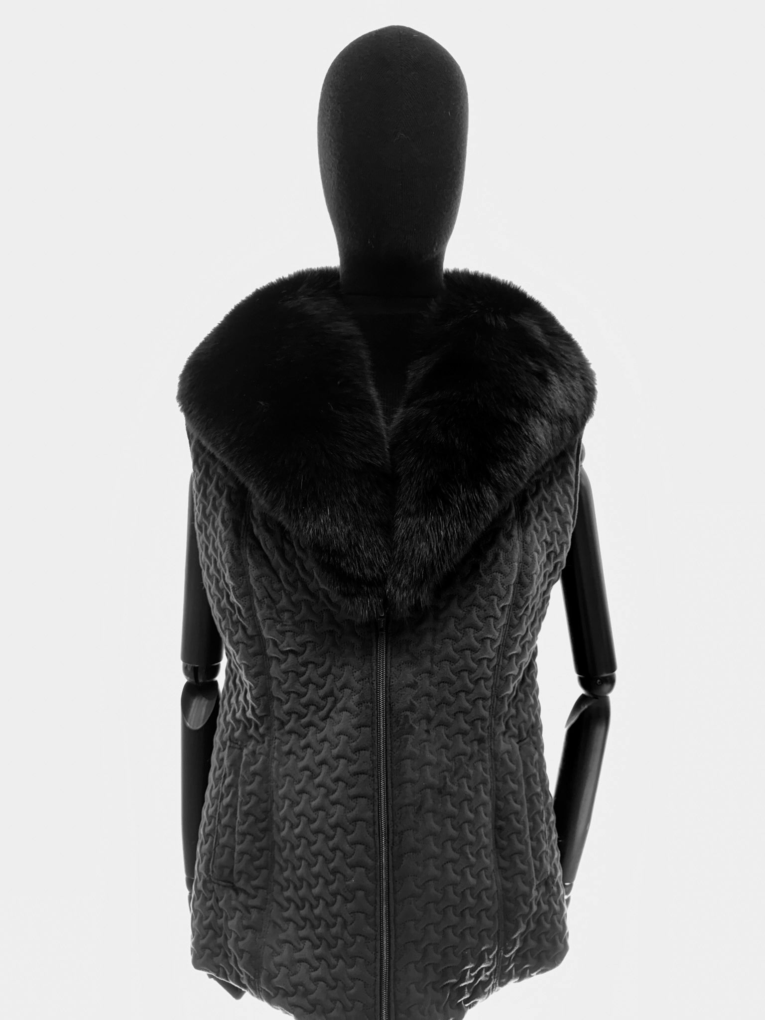 Black Nexus Quilted Onyx Gillet With Black Fox Collar