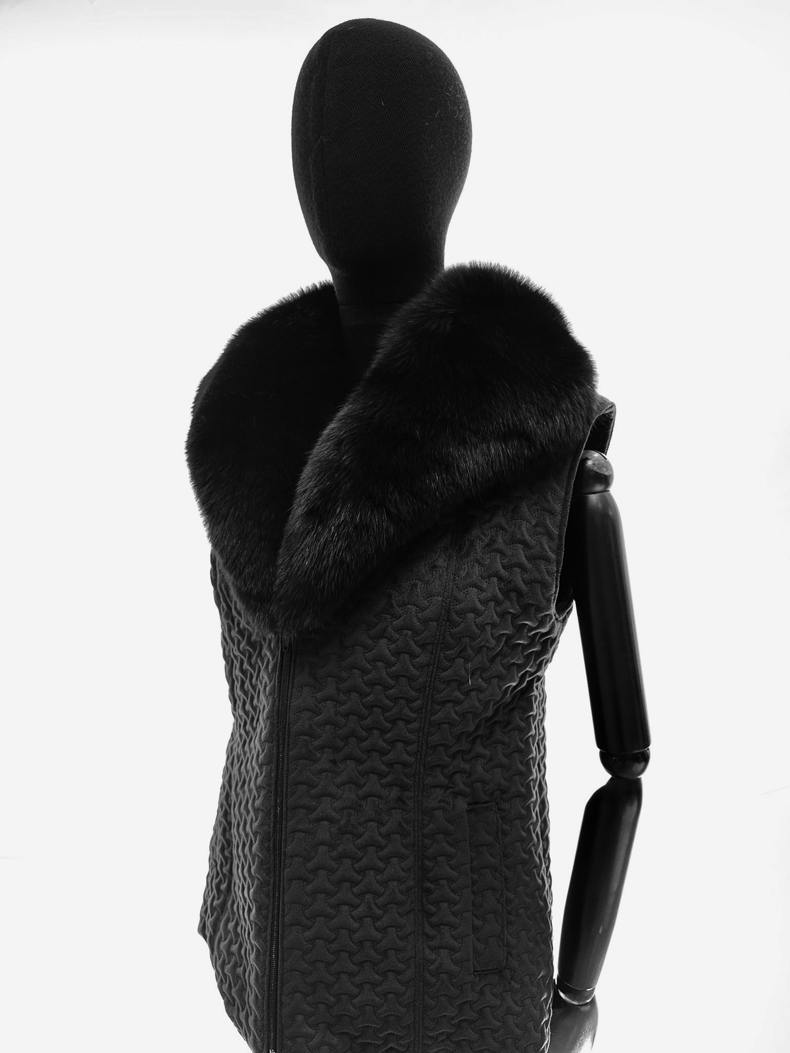 Black Nexus Quilted Onyx Gillet With Black Fox Collar