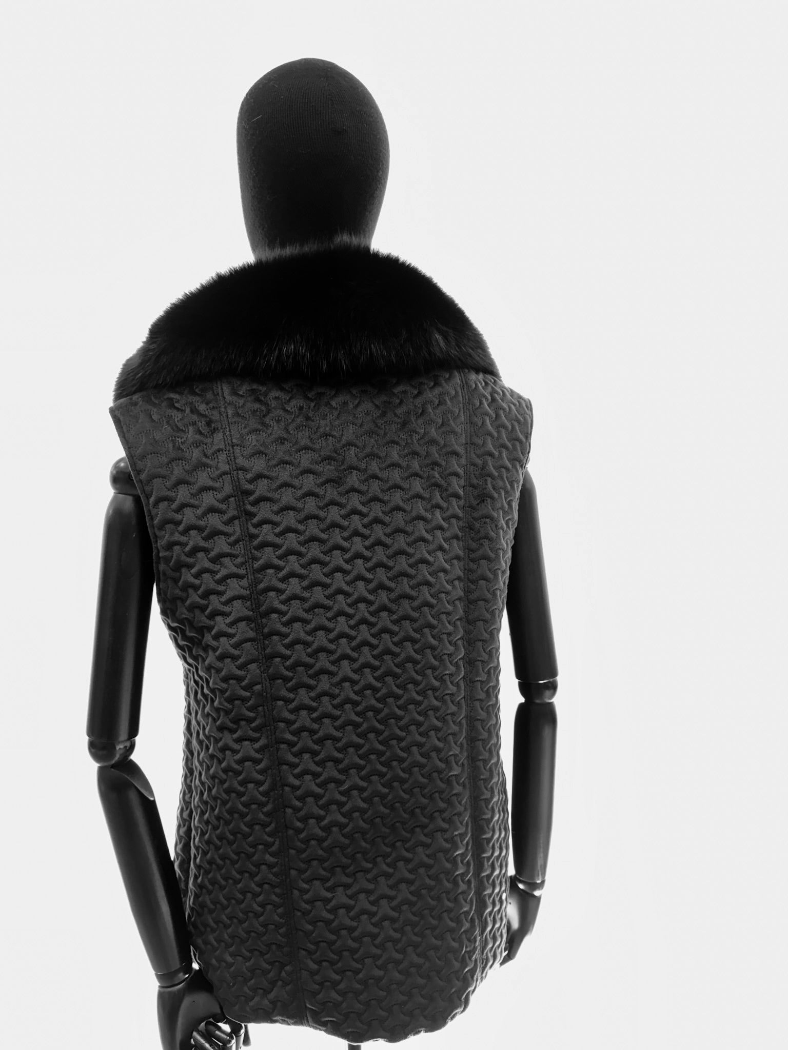 Black Nexus Quilted Onyx Gillet With Black Fox Collar
