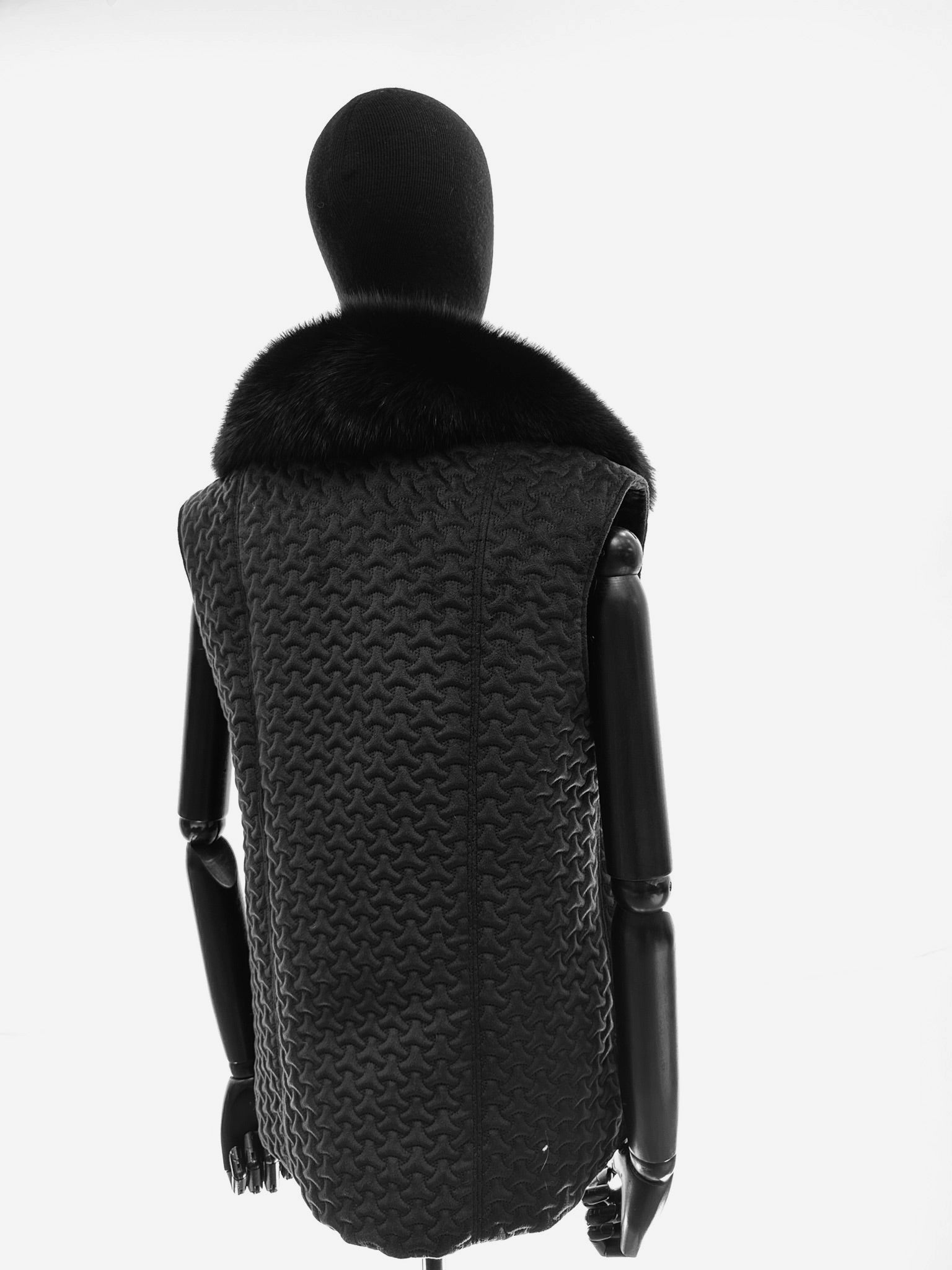 Black Nexus Quilted Onyx Gillet With Black Fox Collar