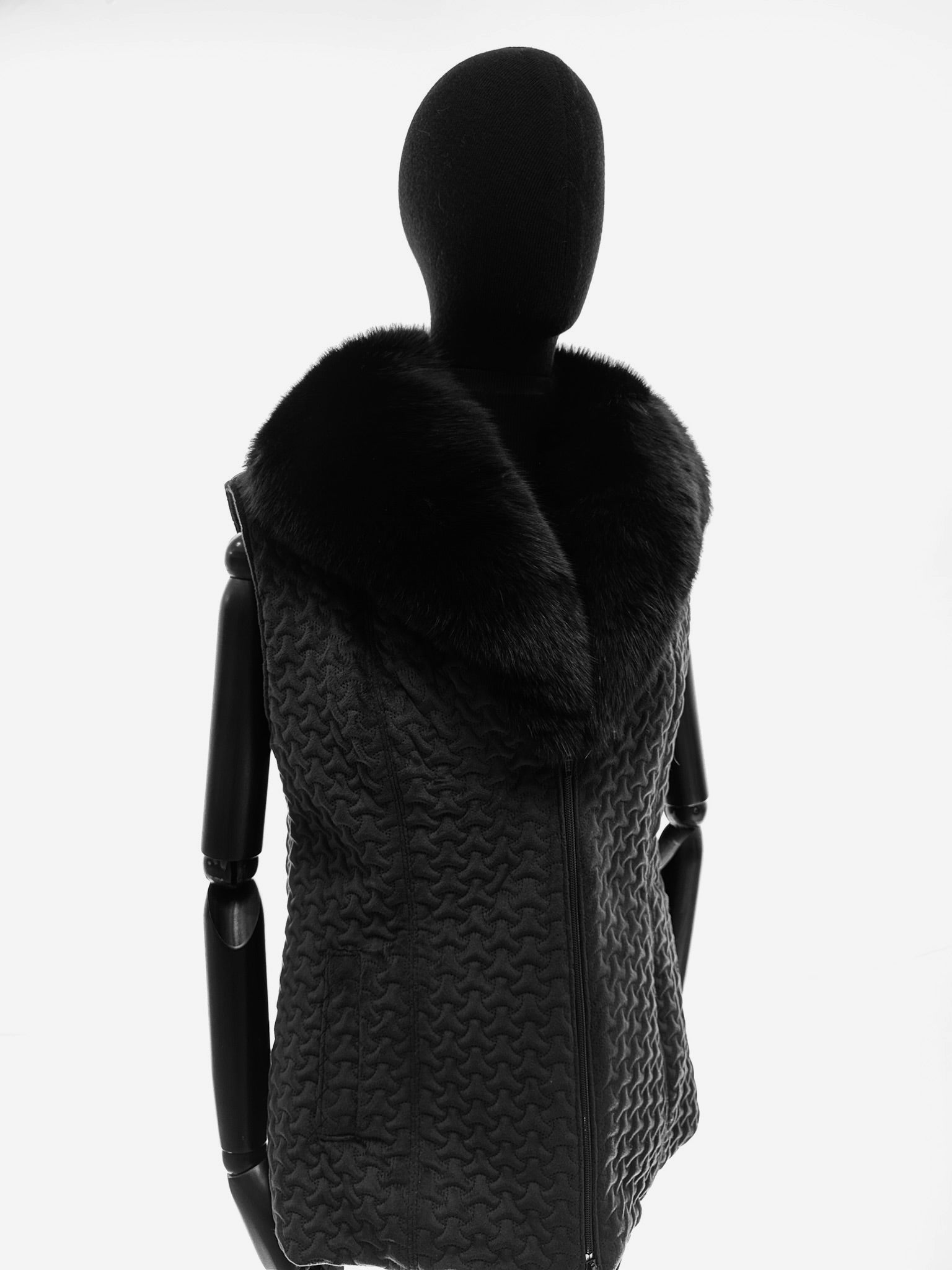 Black Nexus Quilted Onyx Gillet With Black Fox Collar