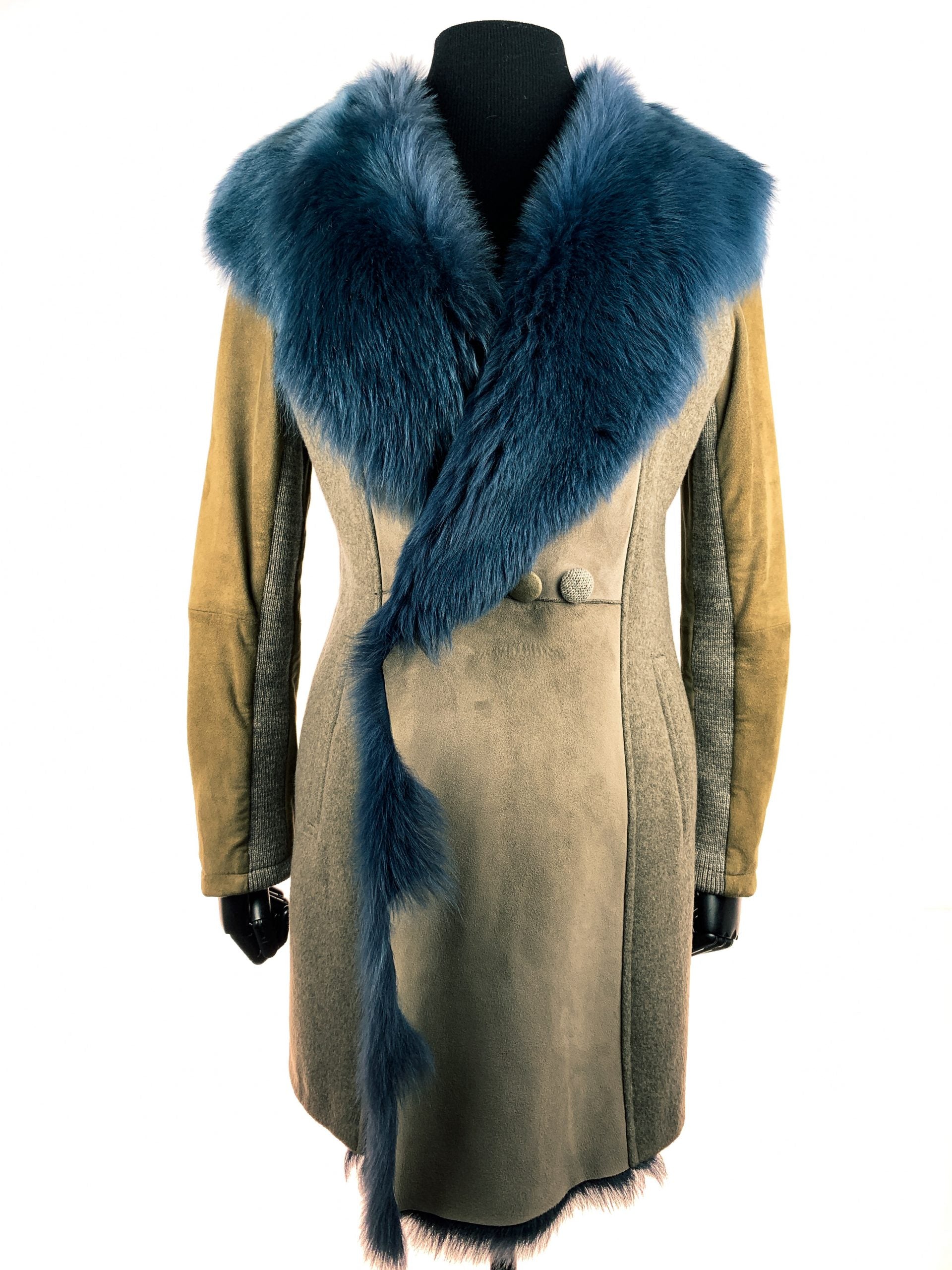 Blue Tuscan Lamb with suede and knit inserts