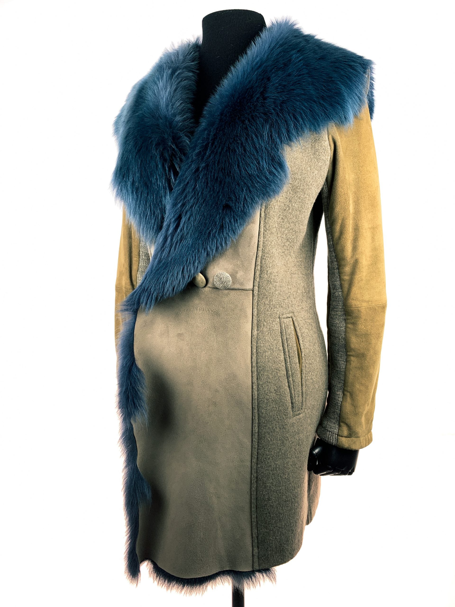 Blue Tuscan Lamb with suede and knit inserts