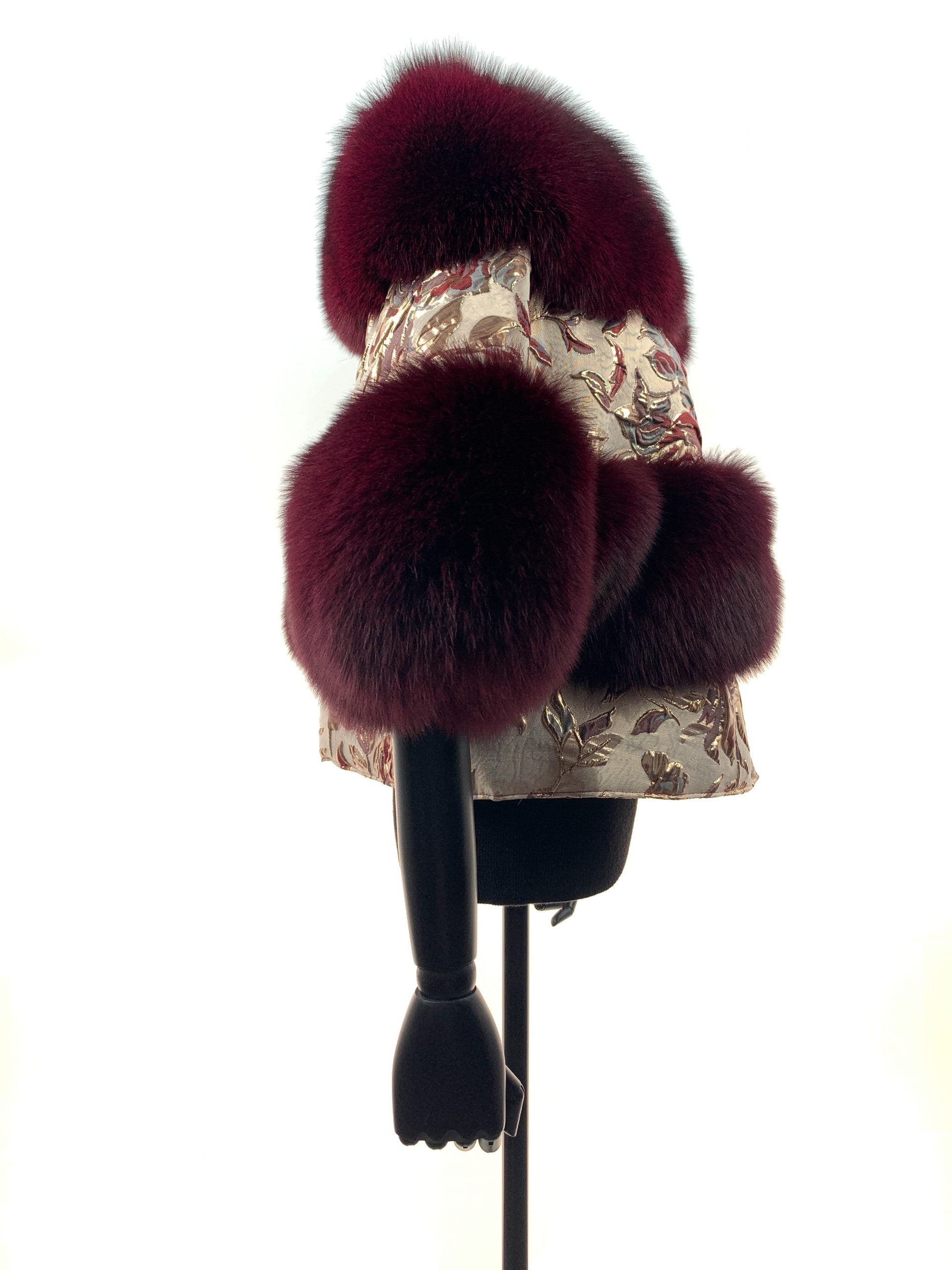 Burgundy rose cloth with Burgendy fox insert and matching hat - Donna