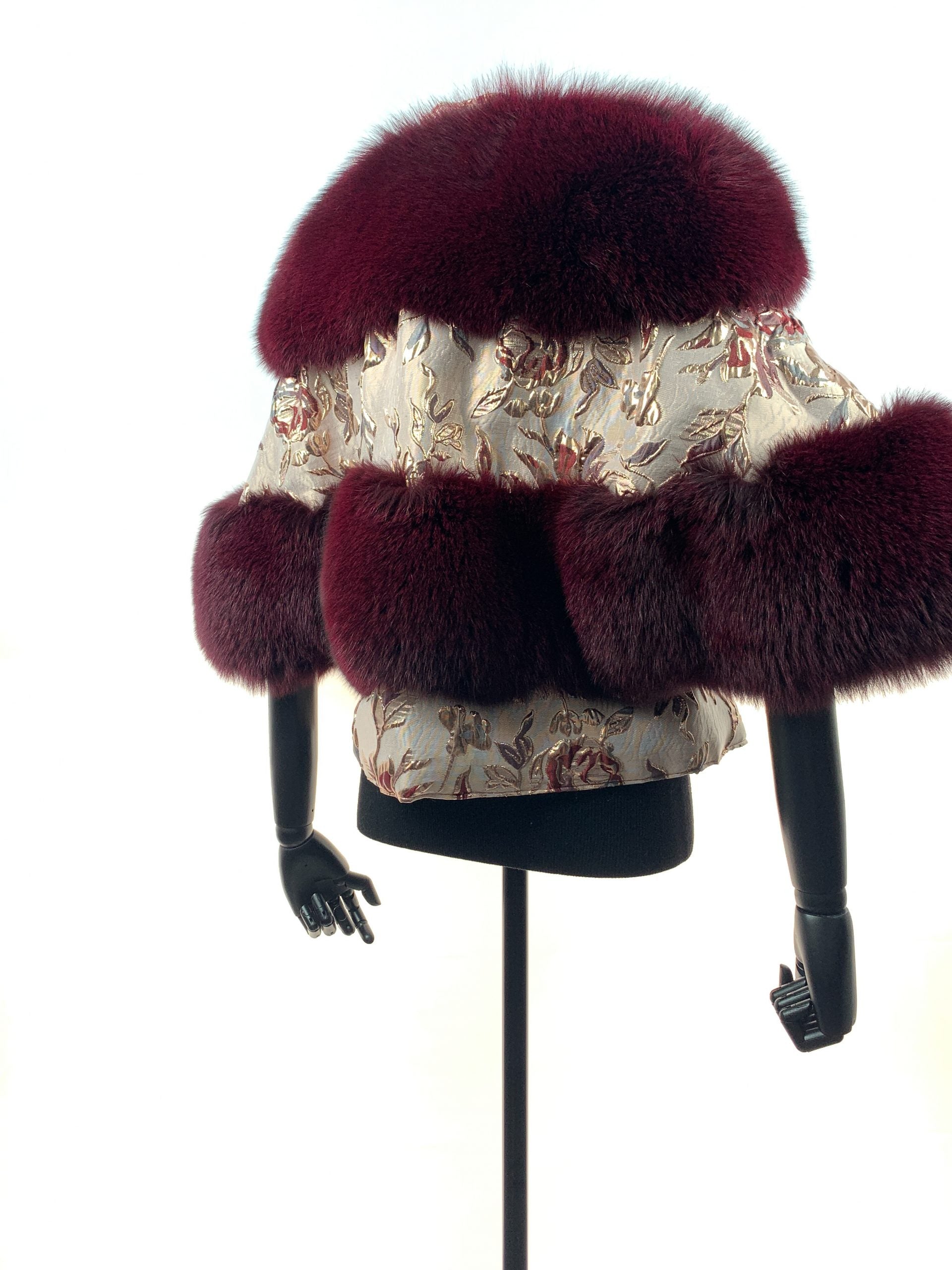Burgundy rose cloth with Burgendy fox insert and matching hat - Donna