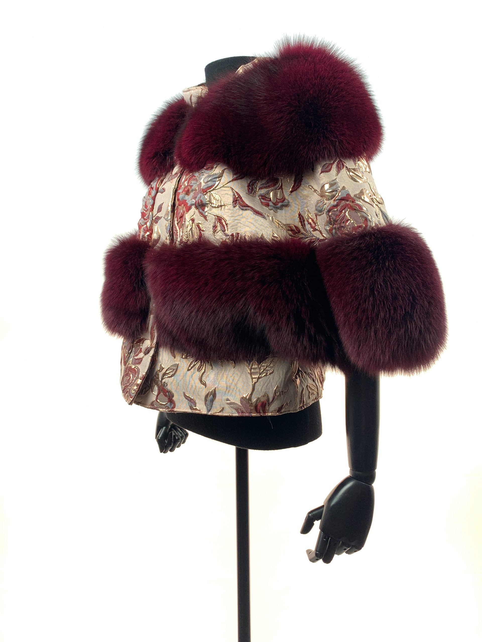 Burgundy rose cloth with Burgendy fox insert and matching hat - Donna