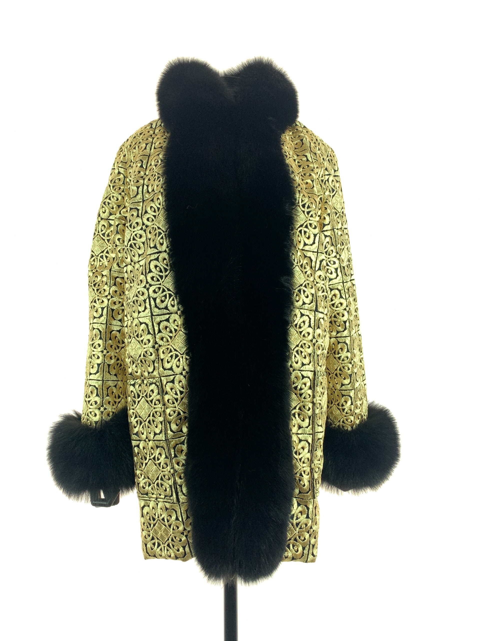 Chalice gold cloth trimmed with golden island fox and pill box hat - Yusaf