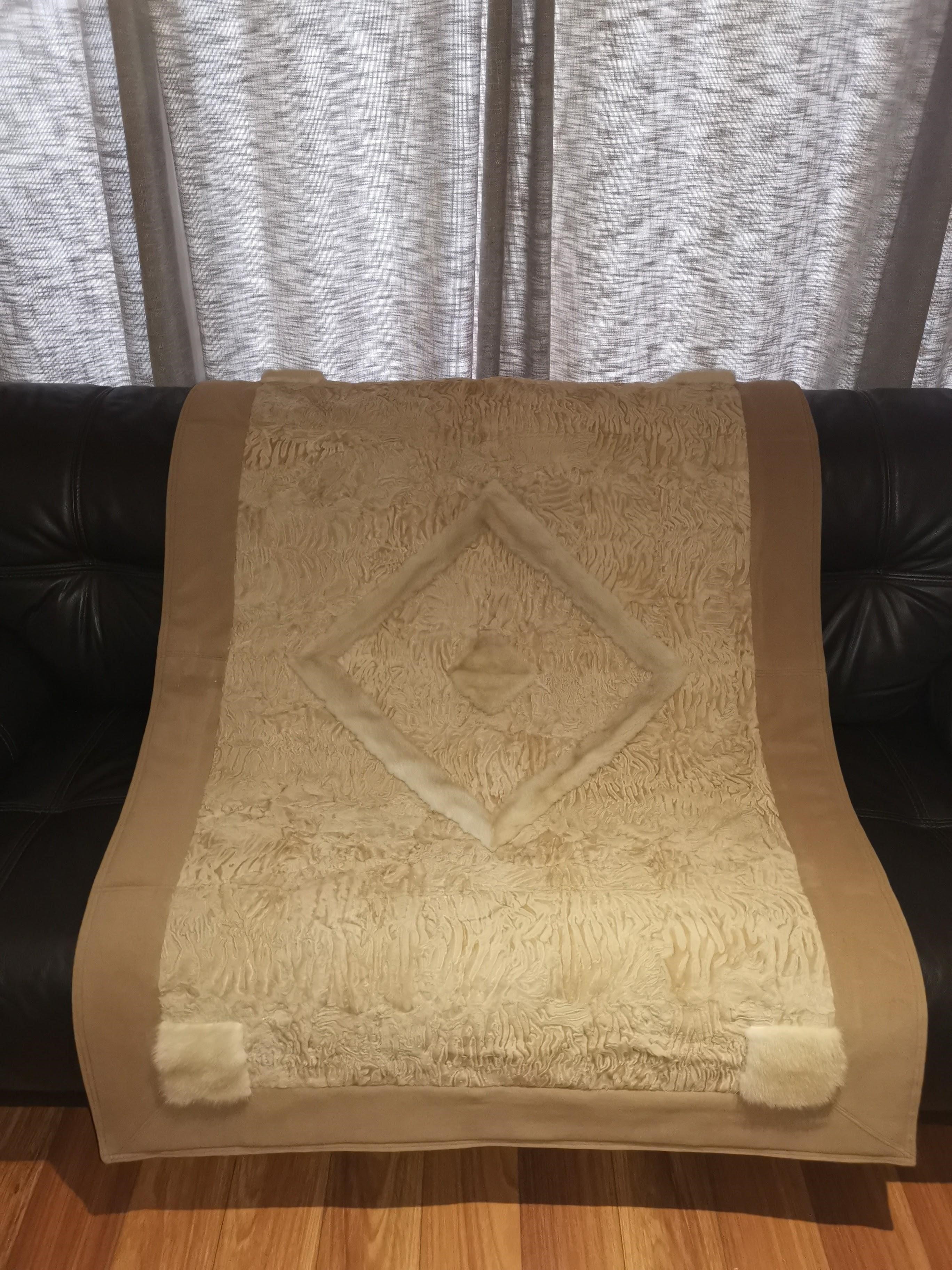 Creme Caramel Swkara and Mink Trim Throw
