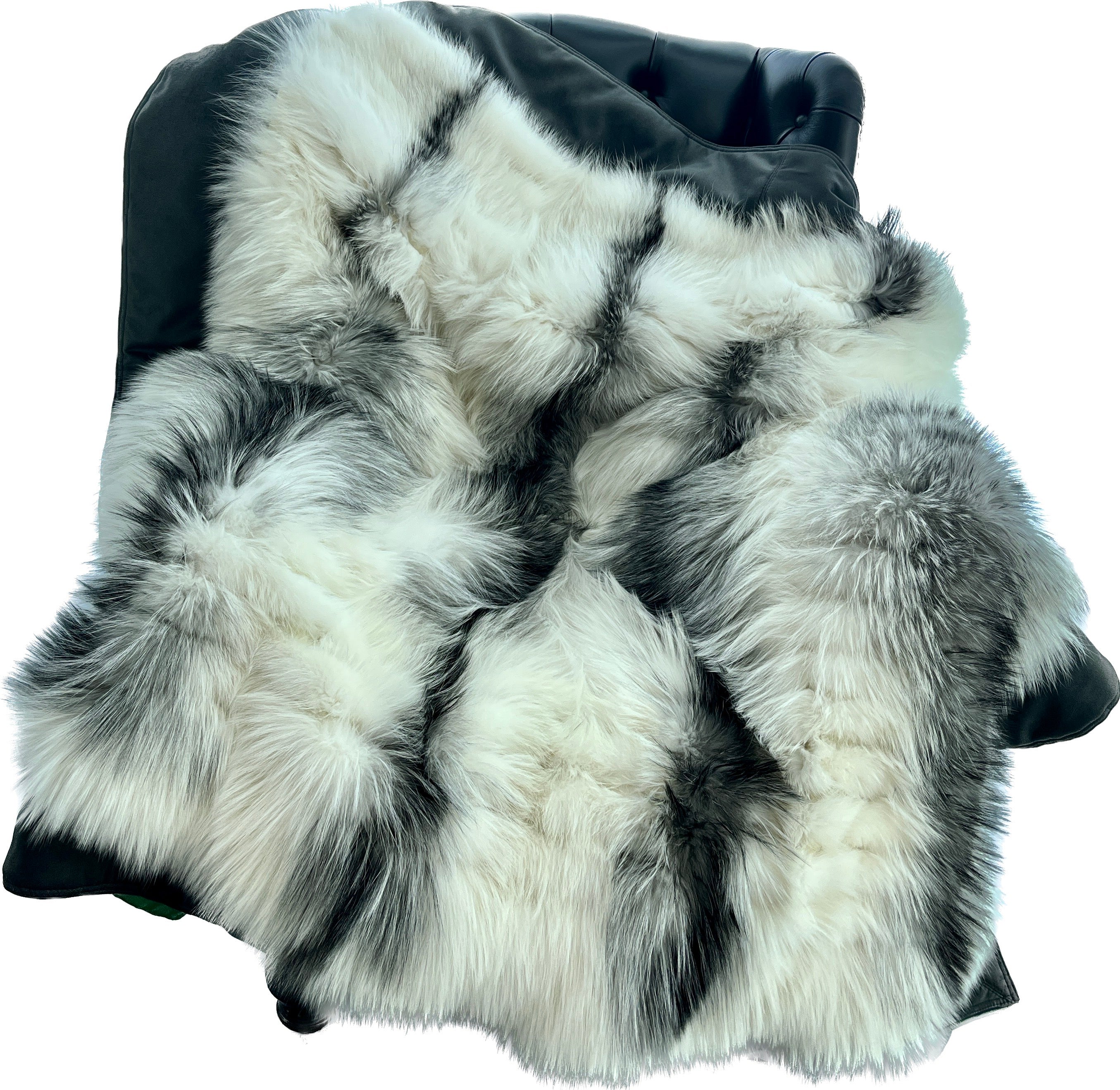 Natural white fox with black Centre w/soft suedette underlay.170x160