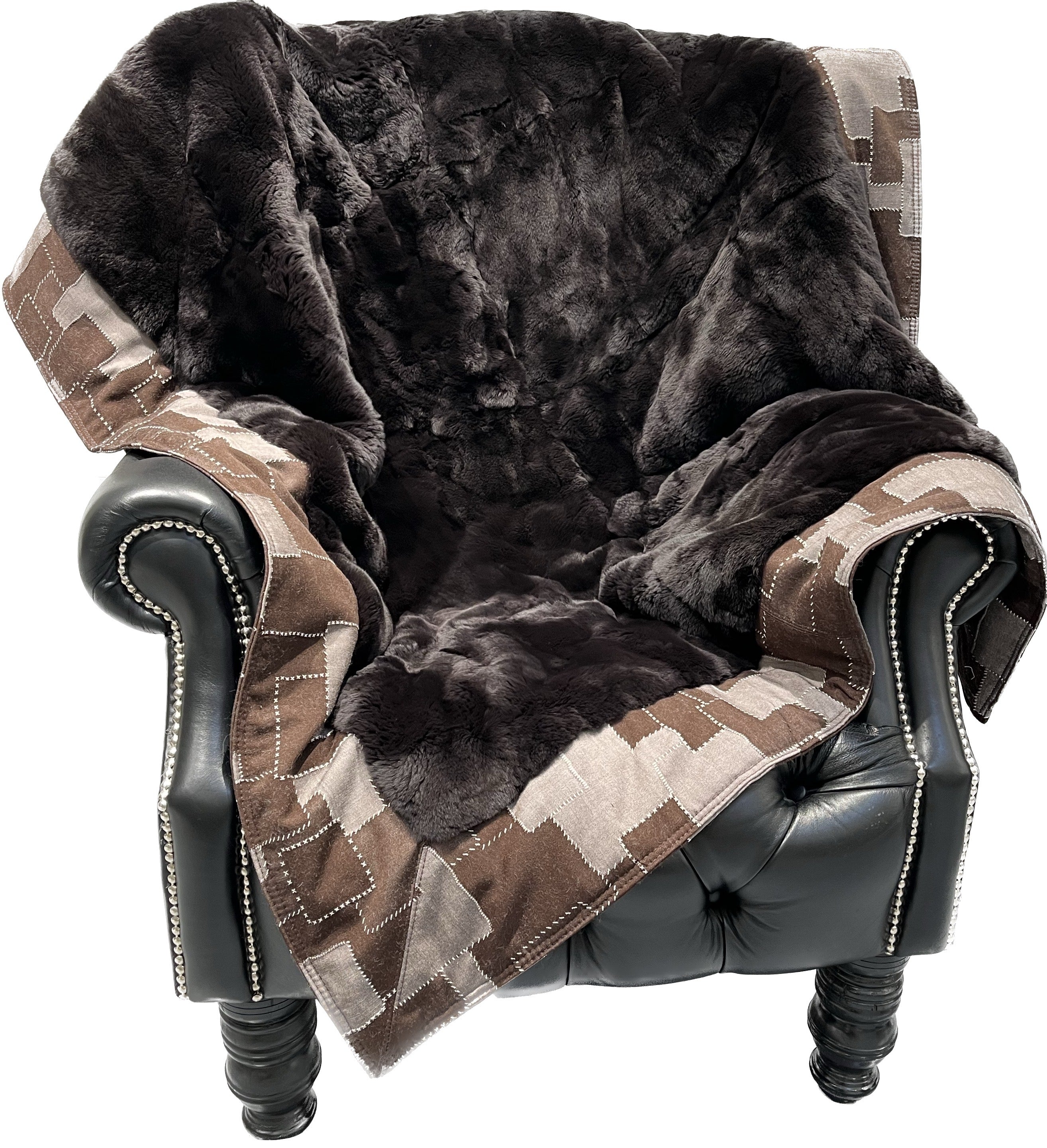 Brown rex throw with patch work effect underlay 129x173