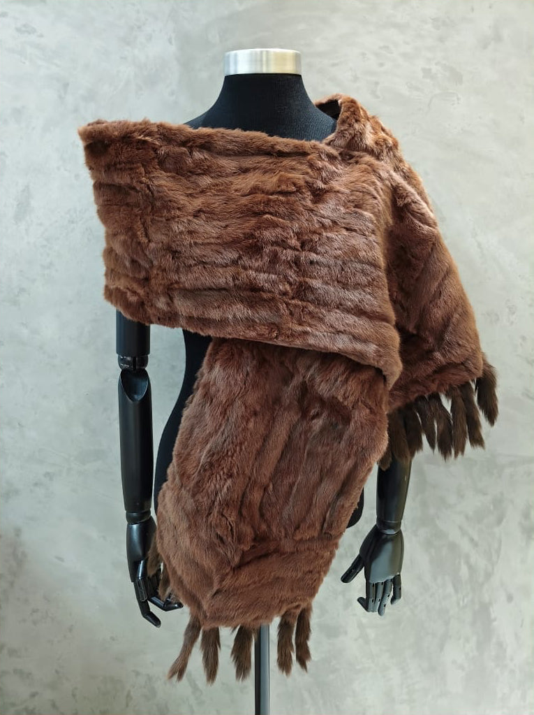 # 14305 Tan Canadian Squirrel Long Shawl With Tail Ends.