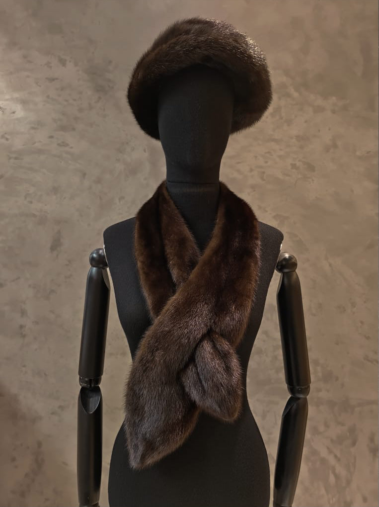 # 14205 Ranch Mink Beret Style Hat With Matching Cravat.
