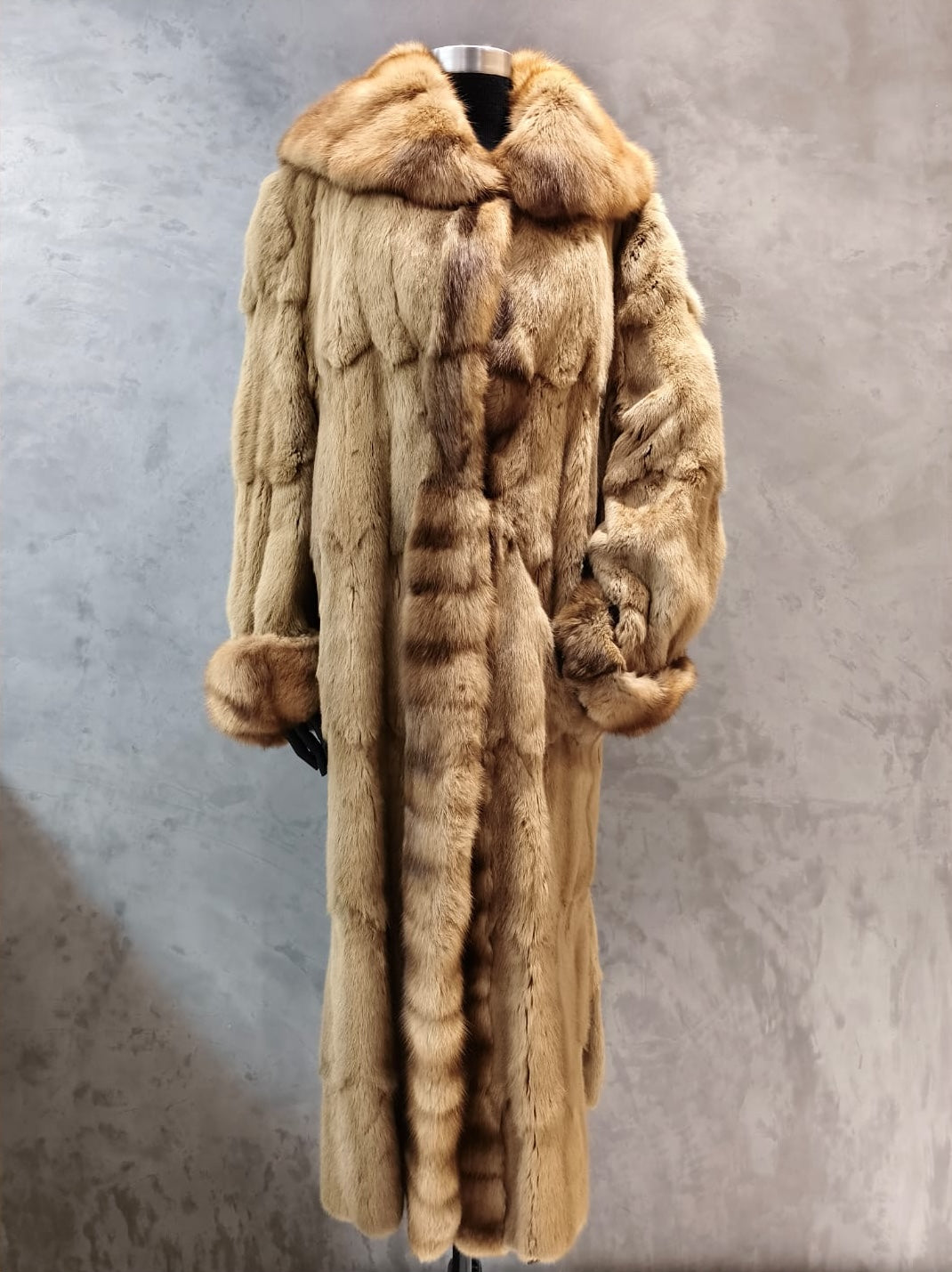 CPT 18279.1 Light Taupe Russian Squirrel Coat, With Light Brown Russian Sable Collar, Front Edge & Cuffs
