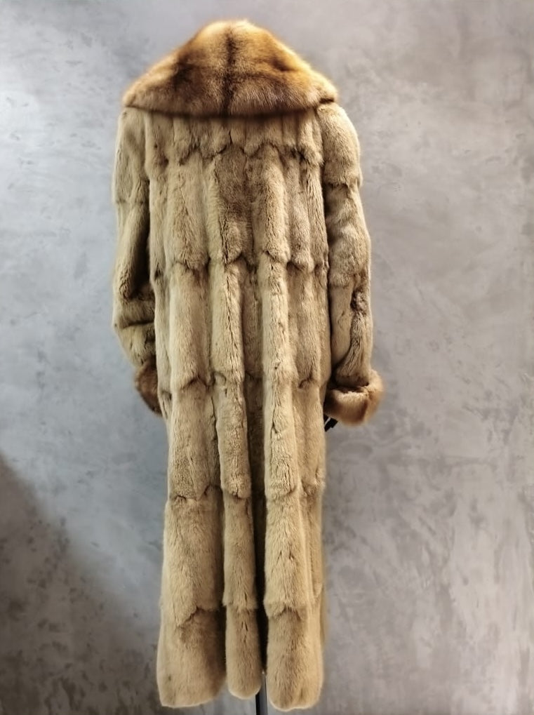 CPT 18279.1 Light Taupe Russian Squirrel Coat, With Light Brown Russian Sable Collar, Front Edge & Cuffs