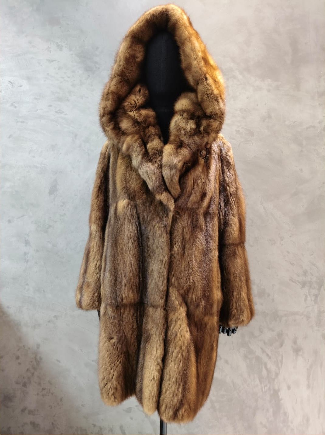 #CPT 18279.1 Mid Brown Russian Sable Coat With Wide Hoody