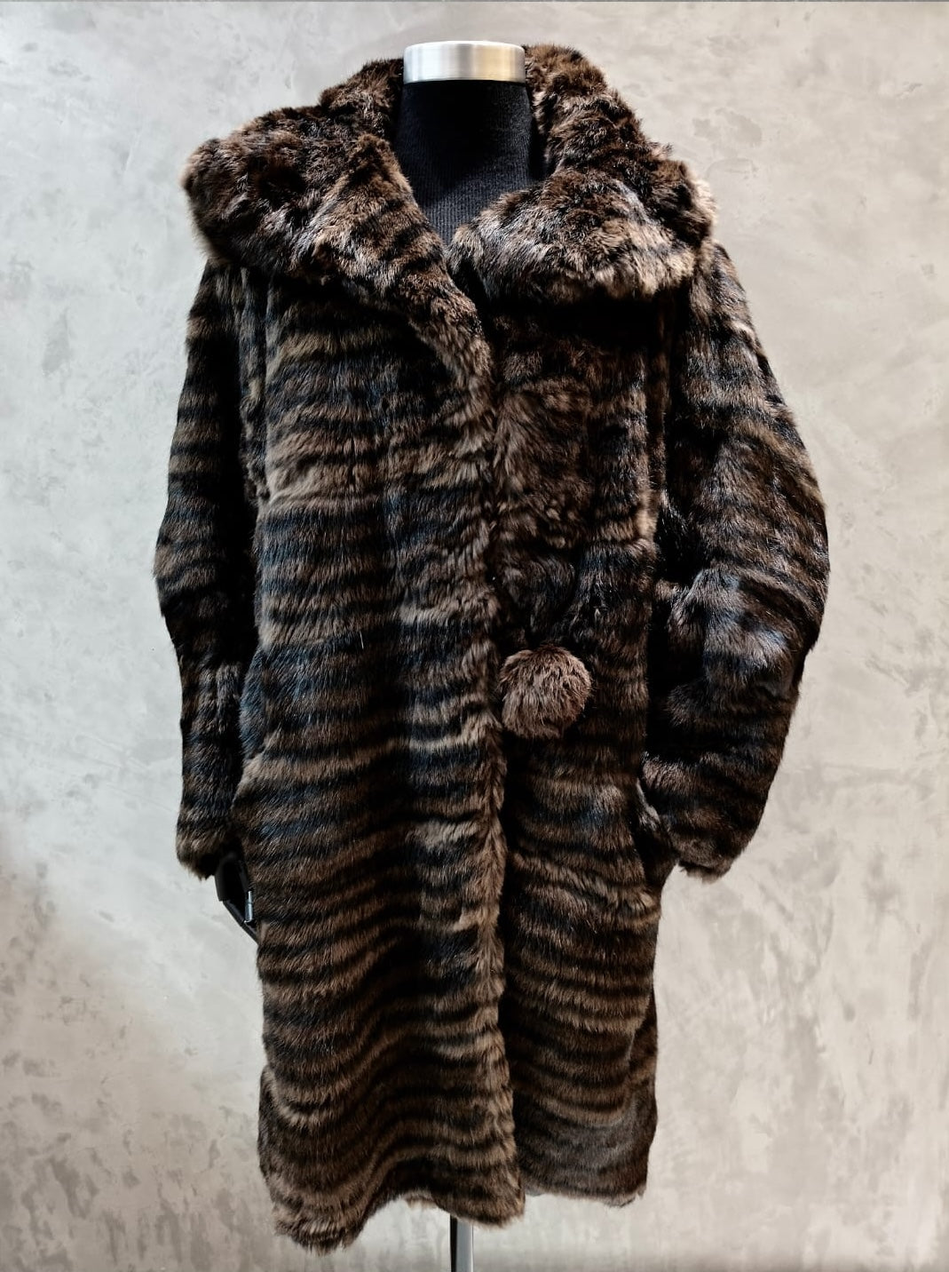 # 14373.1 Dark Taupe & Dark Mahogany Striped Coney Coat.