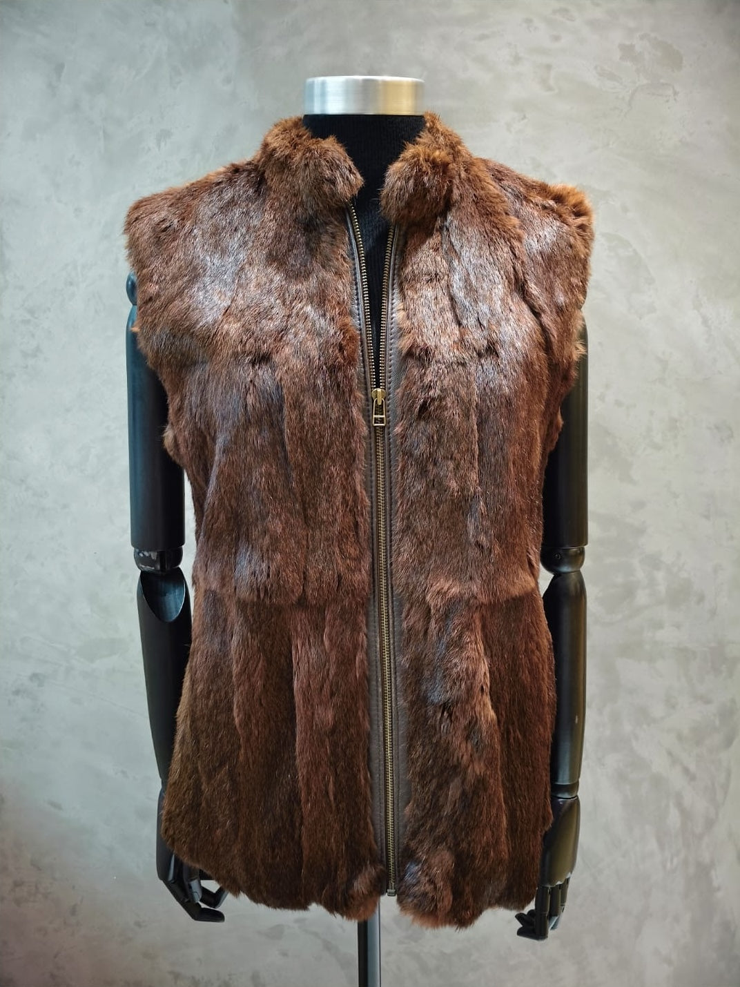 # 14218 Multi Brown Coney Jacket With Detachable Leather Sleeves