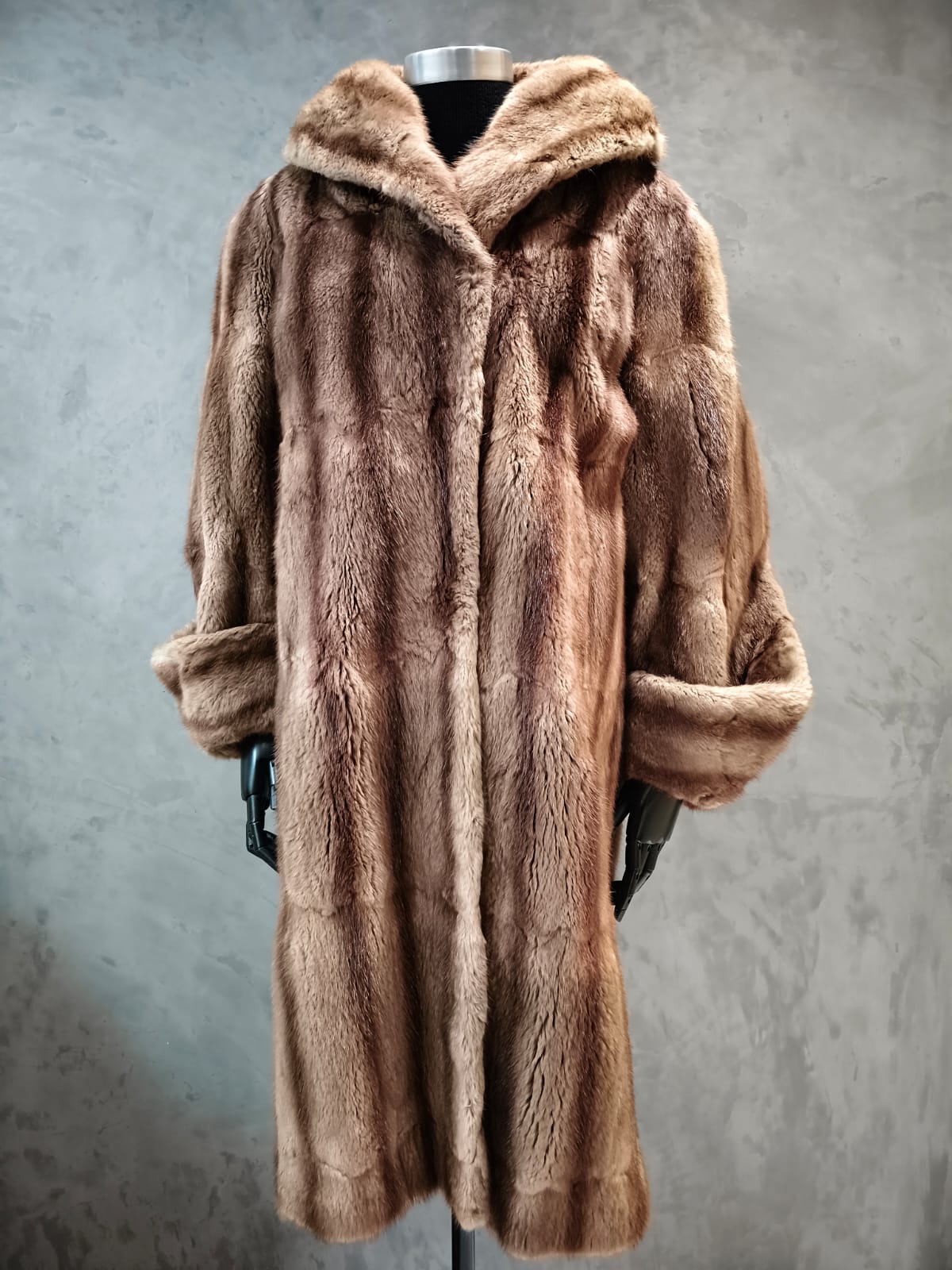 # 14251.1 Tan Stripe On Beige Musquash Coat