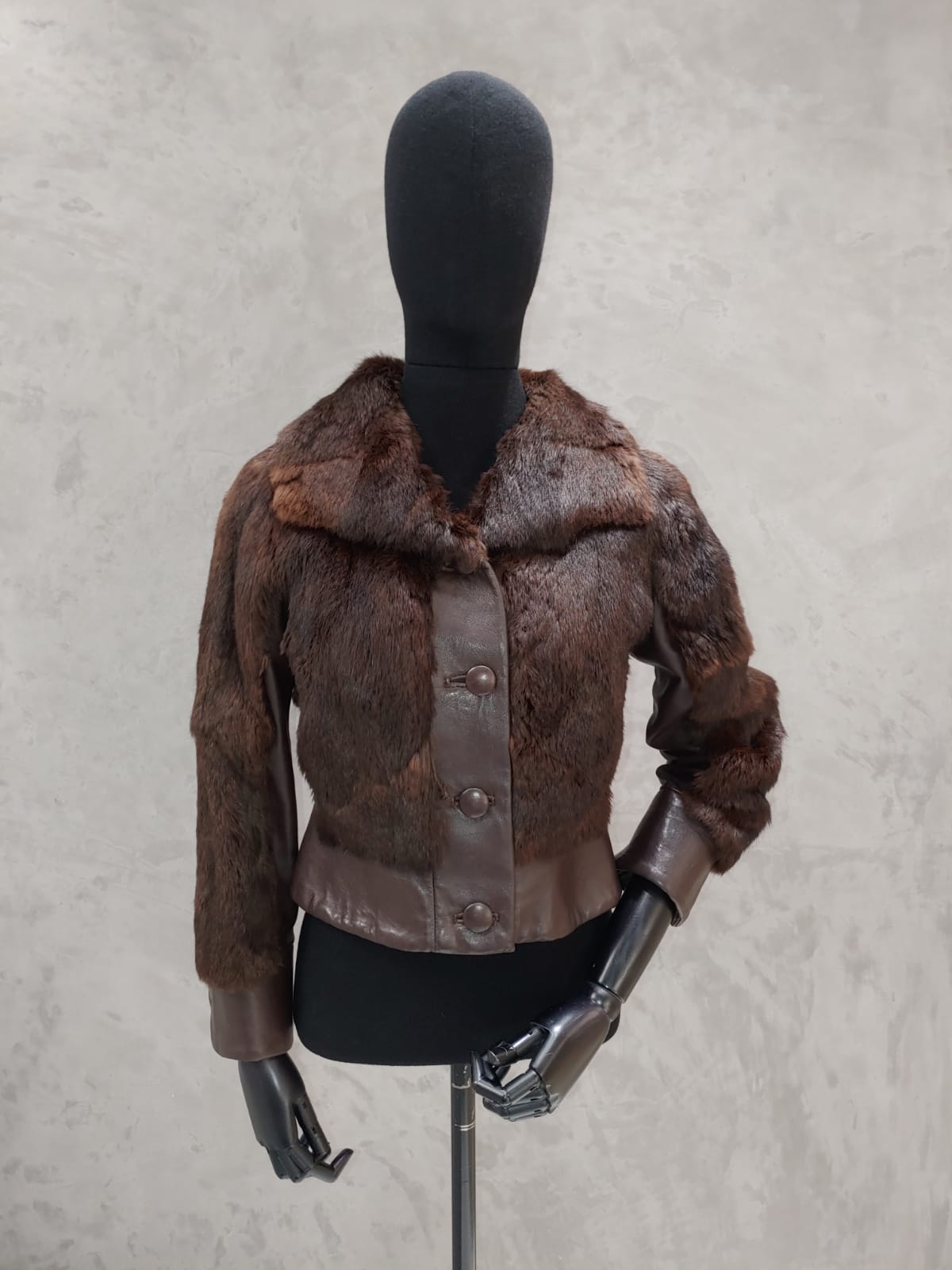 #13248.1Brown Coney Jacket with Leather Inserts
