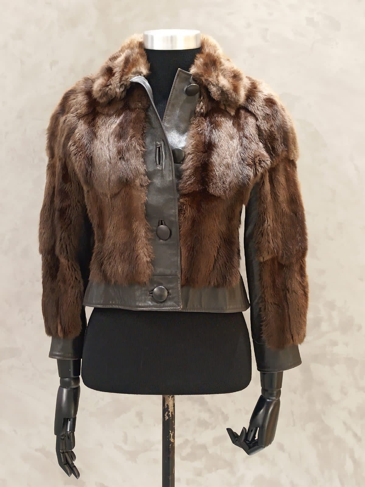 #13334 Taupe Brown Russian Squirrel jacket with brown leather inserts