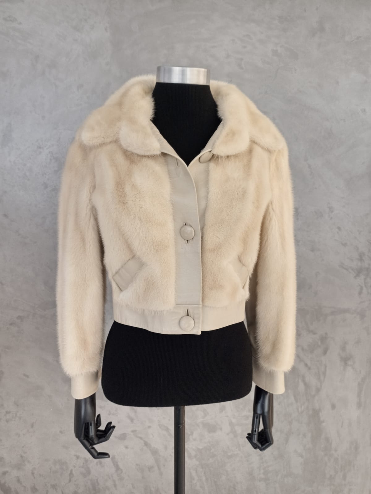 #13610 Azurine Mink Jacket With Grey/Beige Leather Inserts