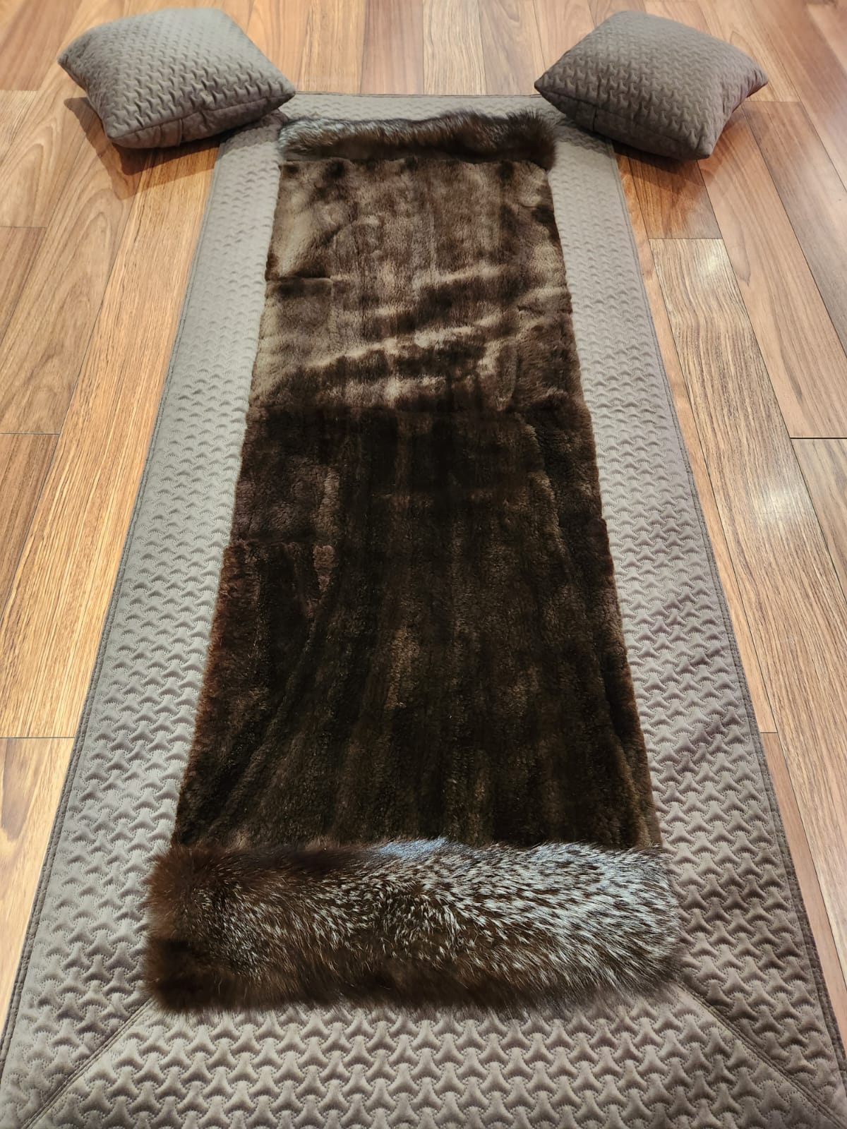Sheared fawn brown sheared Nutria & Silver Fox throw 182 x 80cm