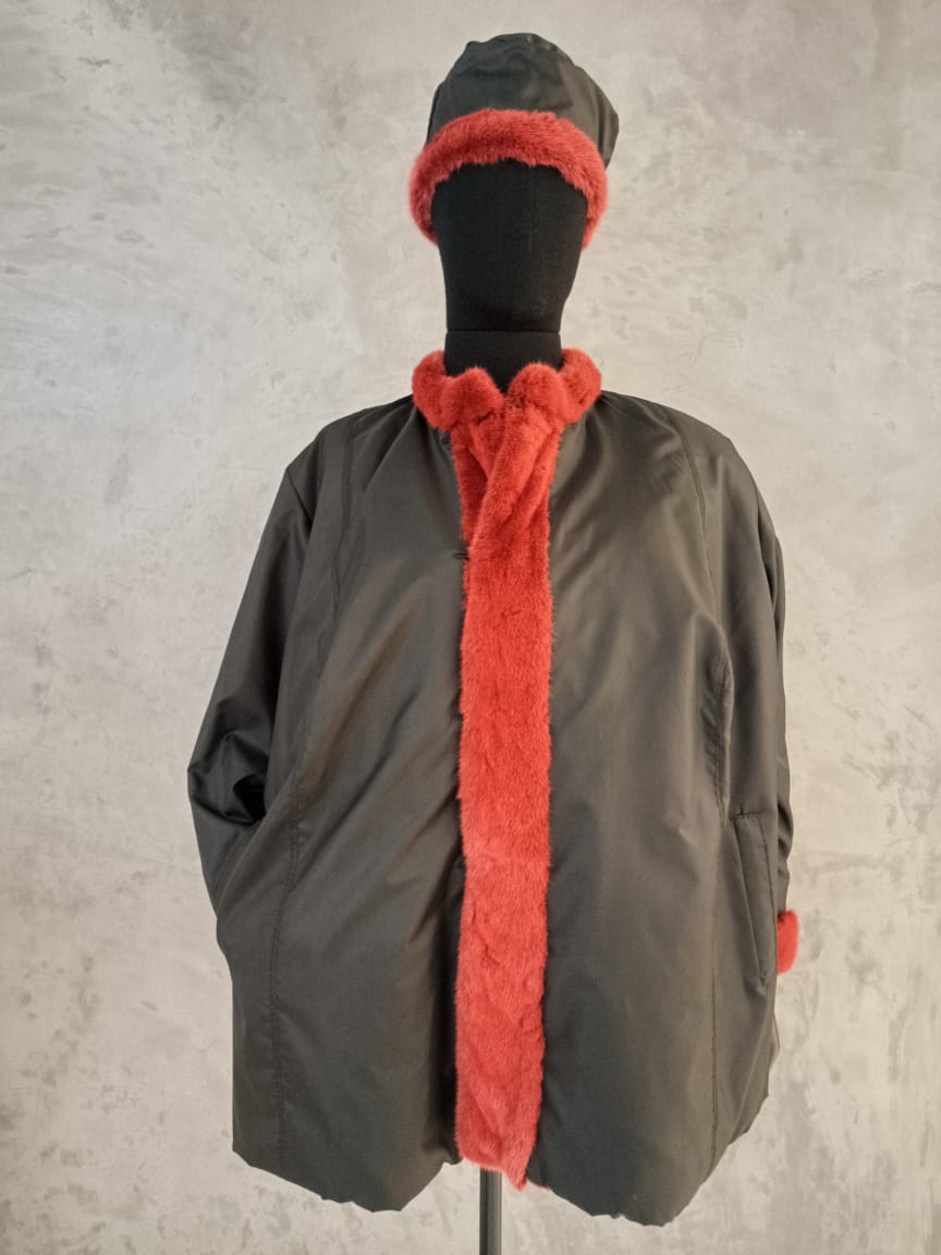 #12705.6 Red Vellex fully Reversible Waterproof Jacket With Matching Pillbox Hat