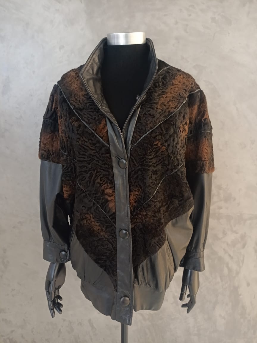 #13864 Hornback Swakara Jacket with Black Leather Inserts