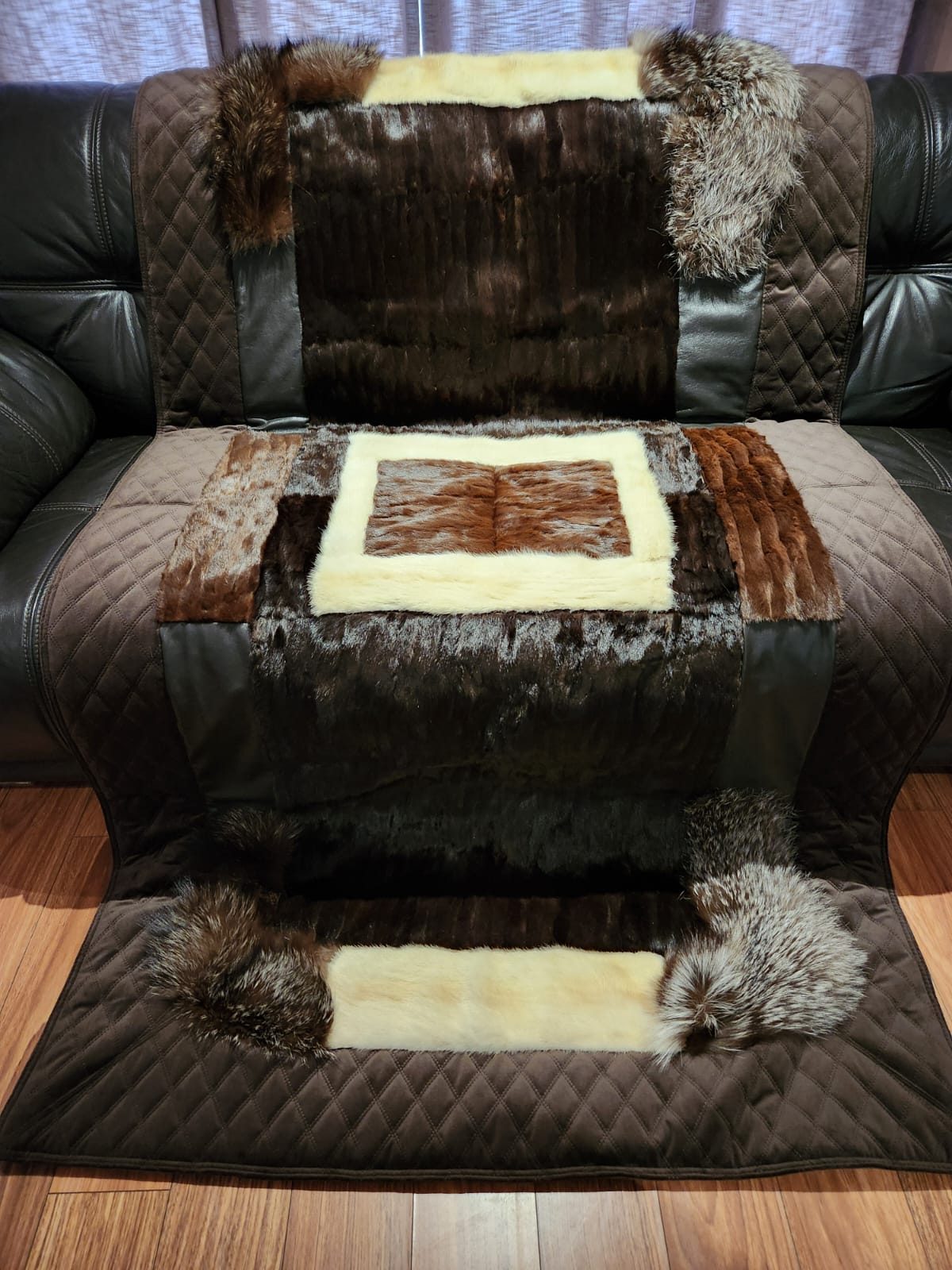 Multi fur & fabric throw 212 x 108cm