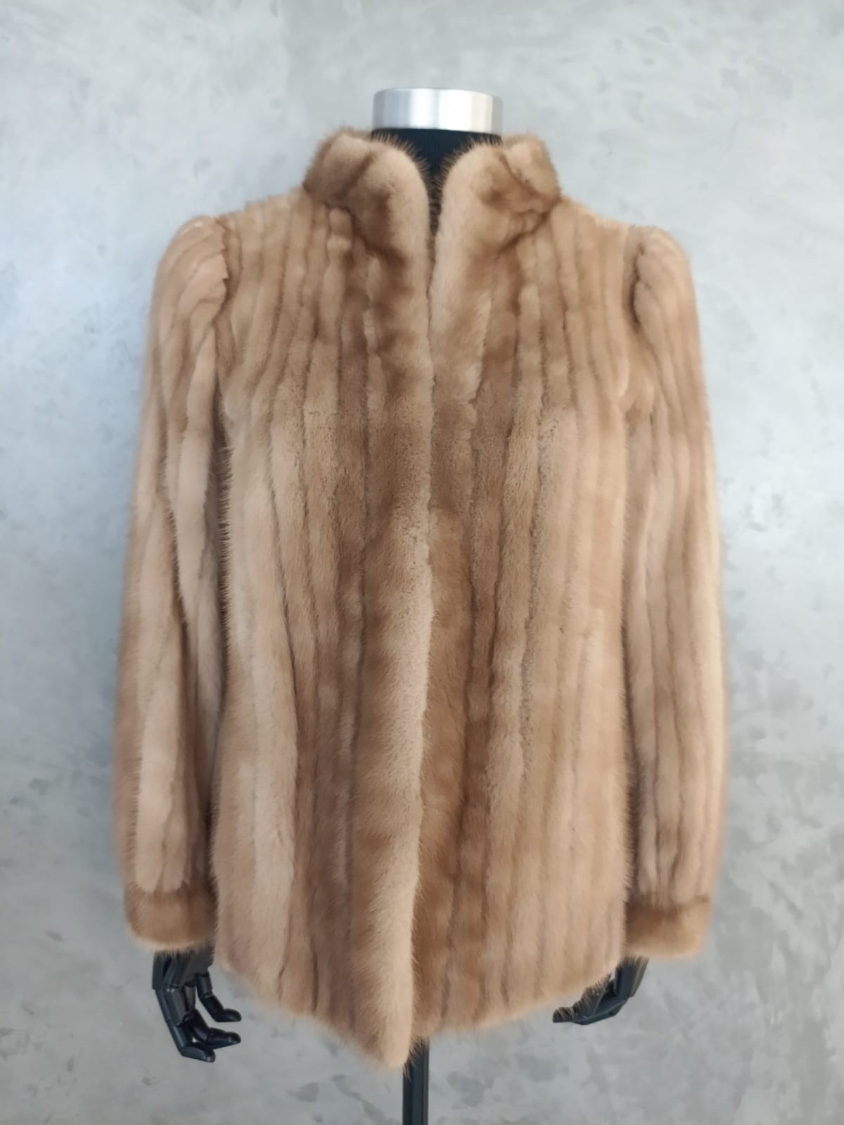 CPT18228.1 Taupe Pastel Feather Worked Mink Jacket