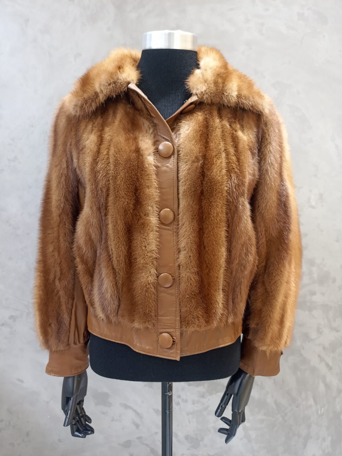 #CPT 18237.1 Dark Pastel Mink Jacket With Dark Mustard Leather Inserts.