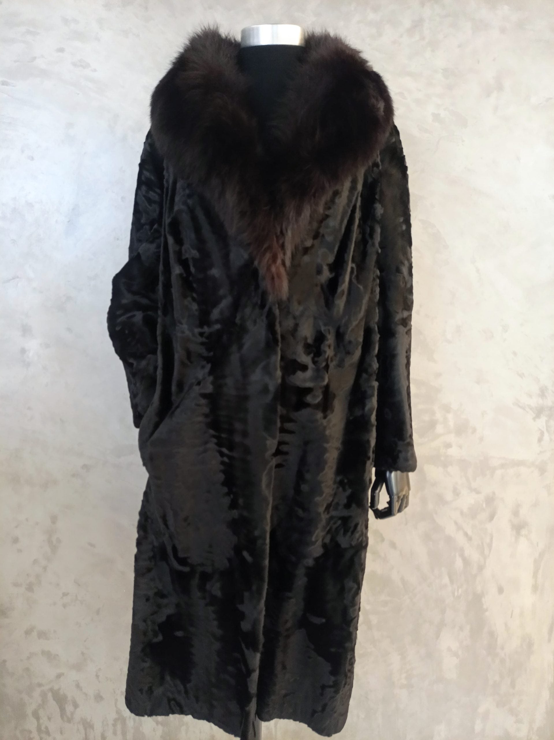 #14026 Guljac Coat with Dark Brown Mahogany Fox Roll Collar