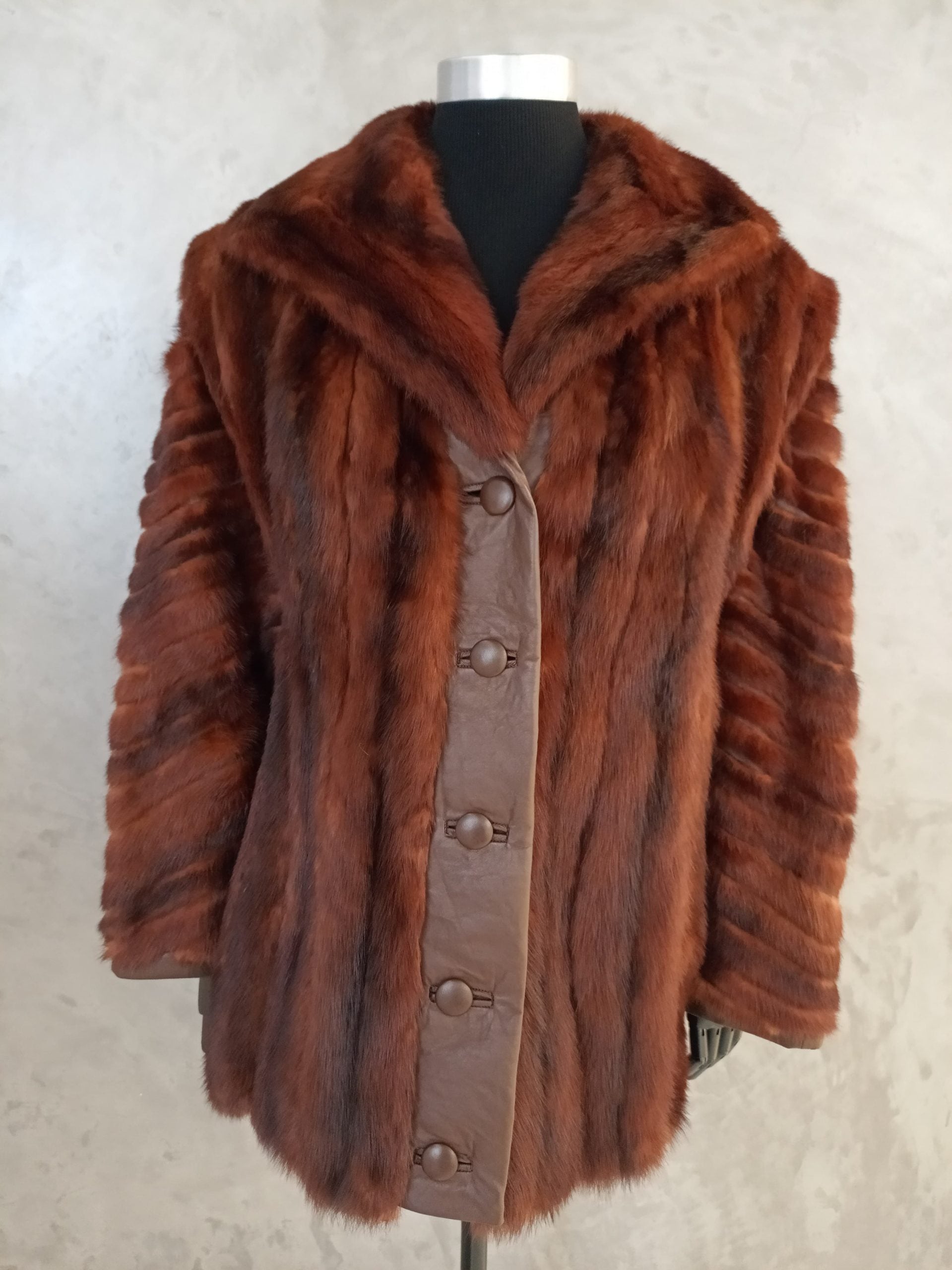 #14035 Chestnut Kolinsky Jacket With Brown Leather Inserts & Diagonal Worked Sleeves