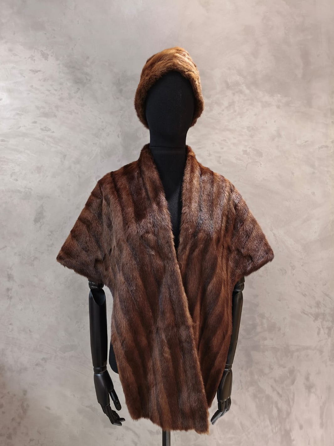 #CPT 18008.1 Tan Brown Ermine Cape With Matching Hat