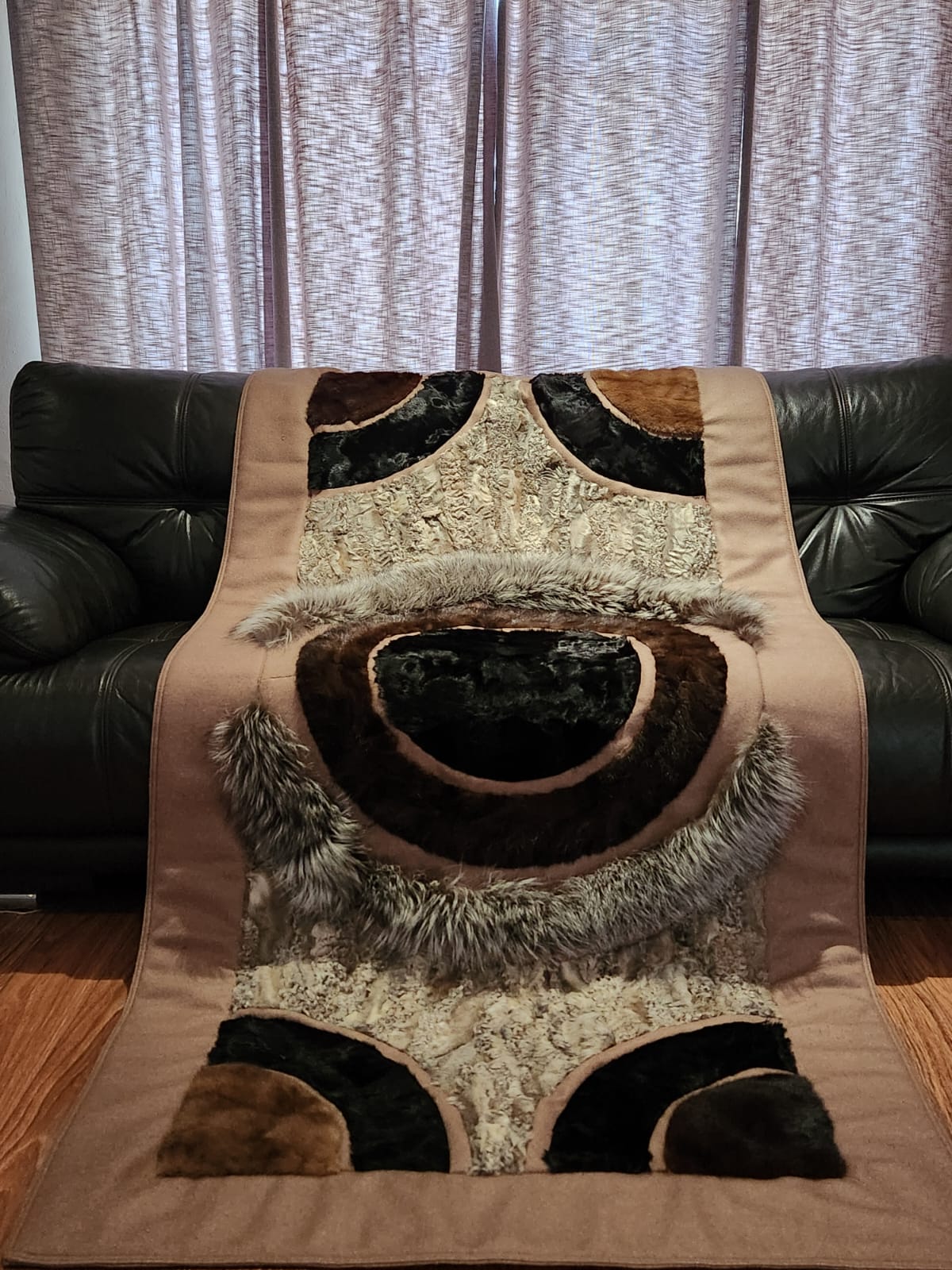 Handcrafted masterpiece of Swakara, Mink & Kid skin. 210cm x 101cm