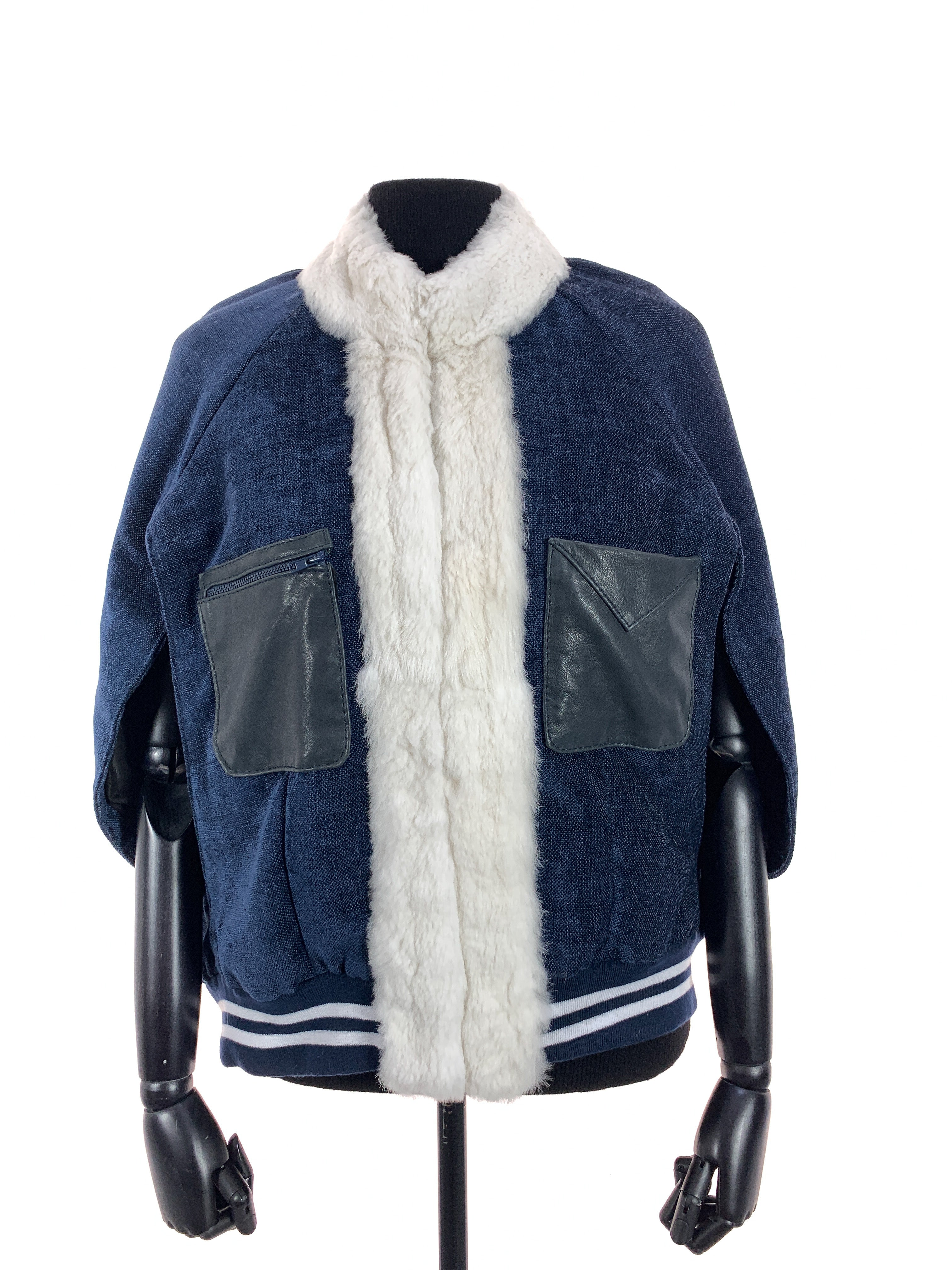 Navy blue Starlight fabric With Sheared White Coney Trim