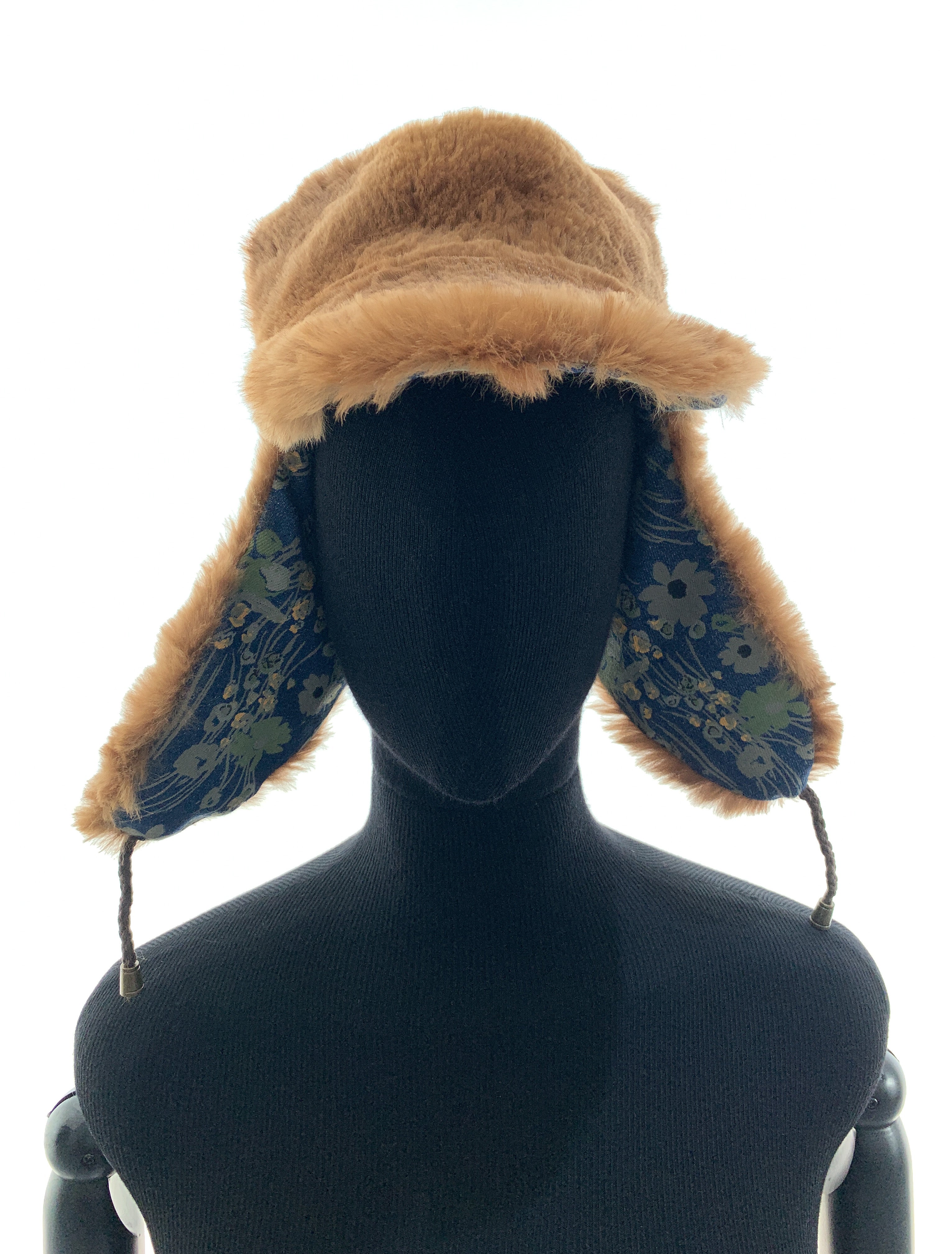 Floral Orange Print Denim With Butterscotch Sheared Cony Umshanka