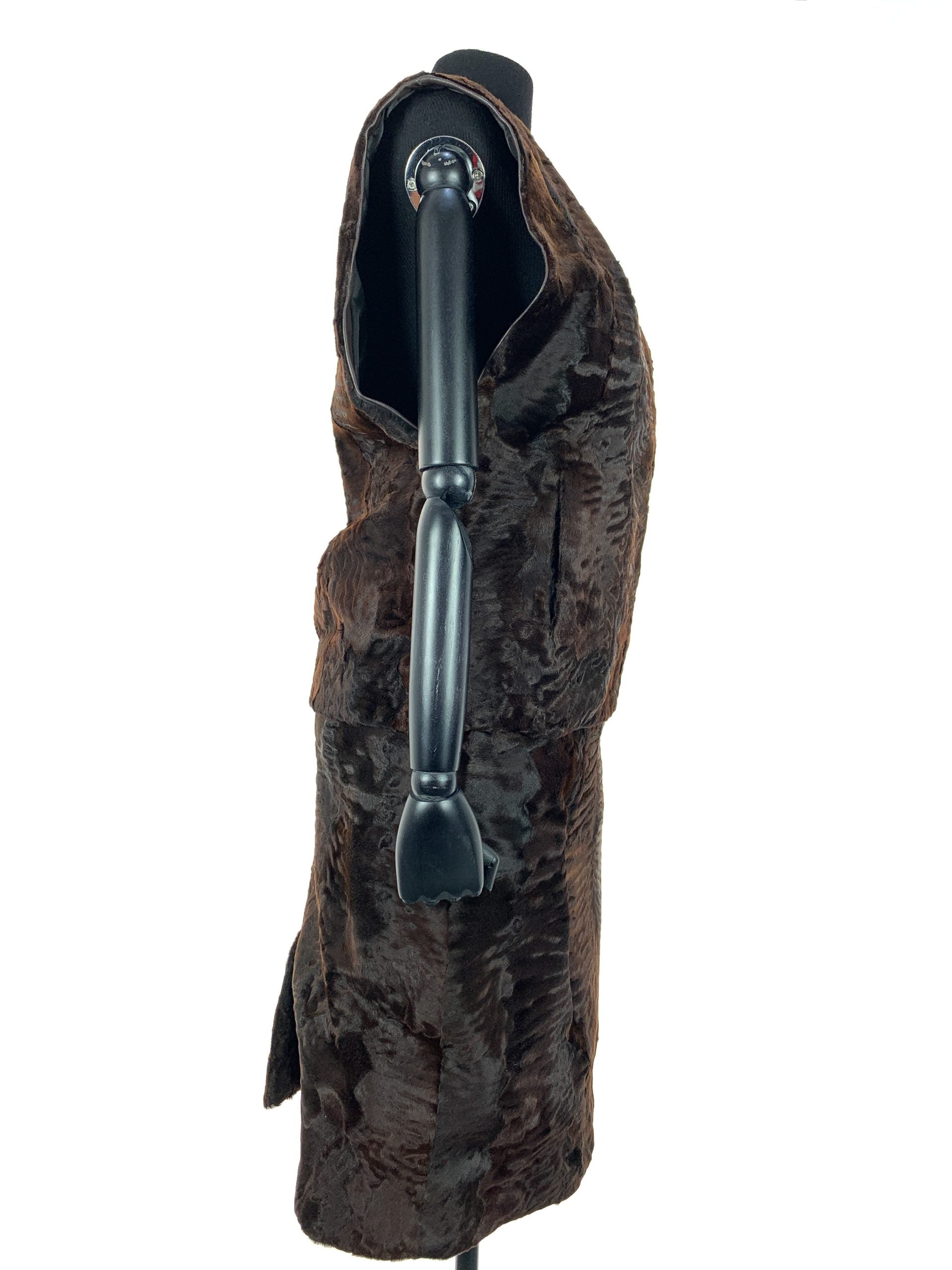 Chocolate Brown watersilk swakara gilet with matching pencil skirt and matching stetson style hat-Sue Ellen