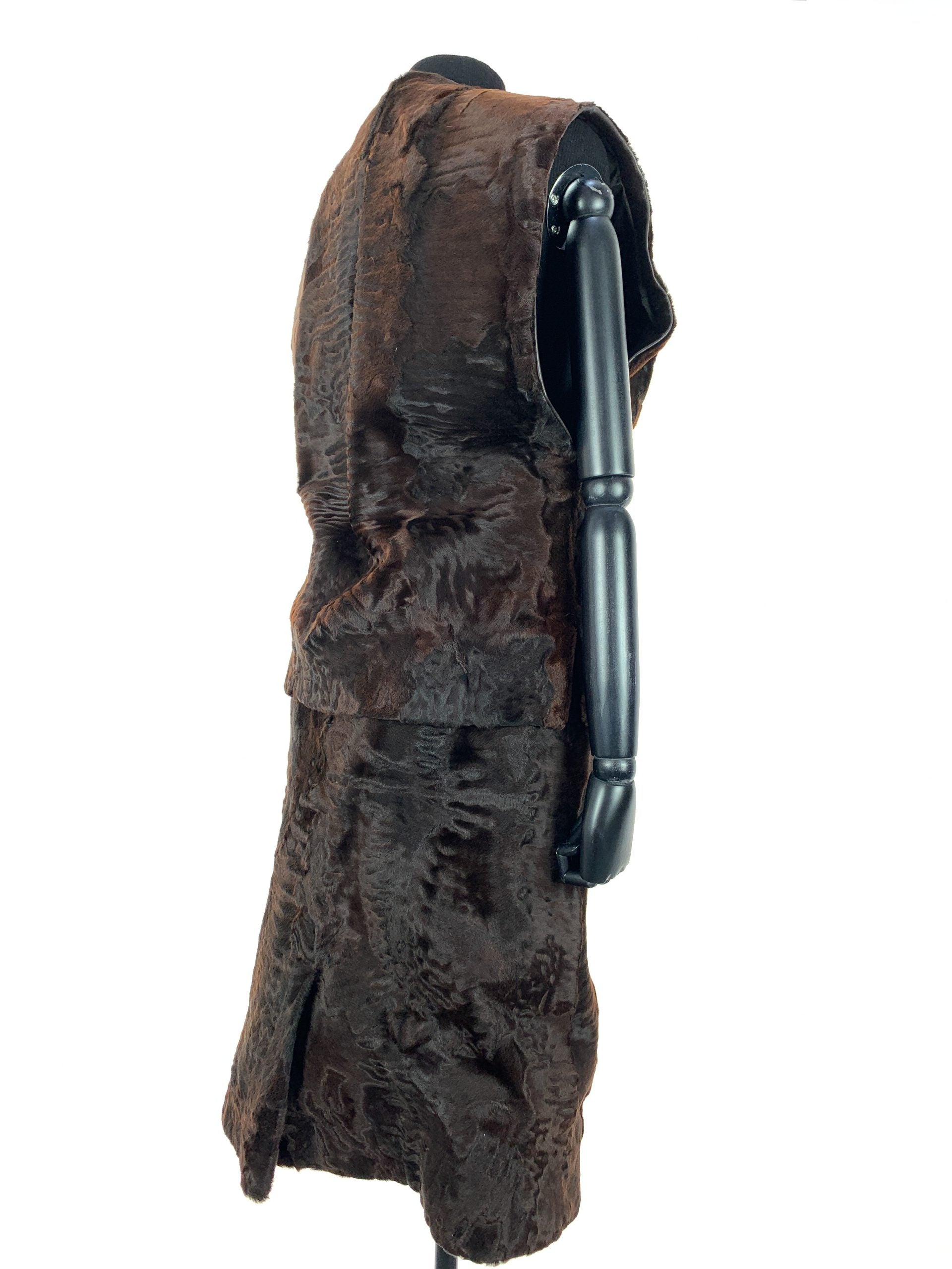 Chocolate Brown watersilk swakara gilet with matching pencil skirt and matching stetson style hat-Sue Ellen