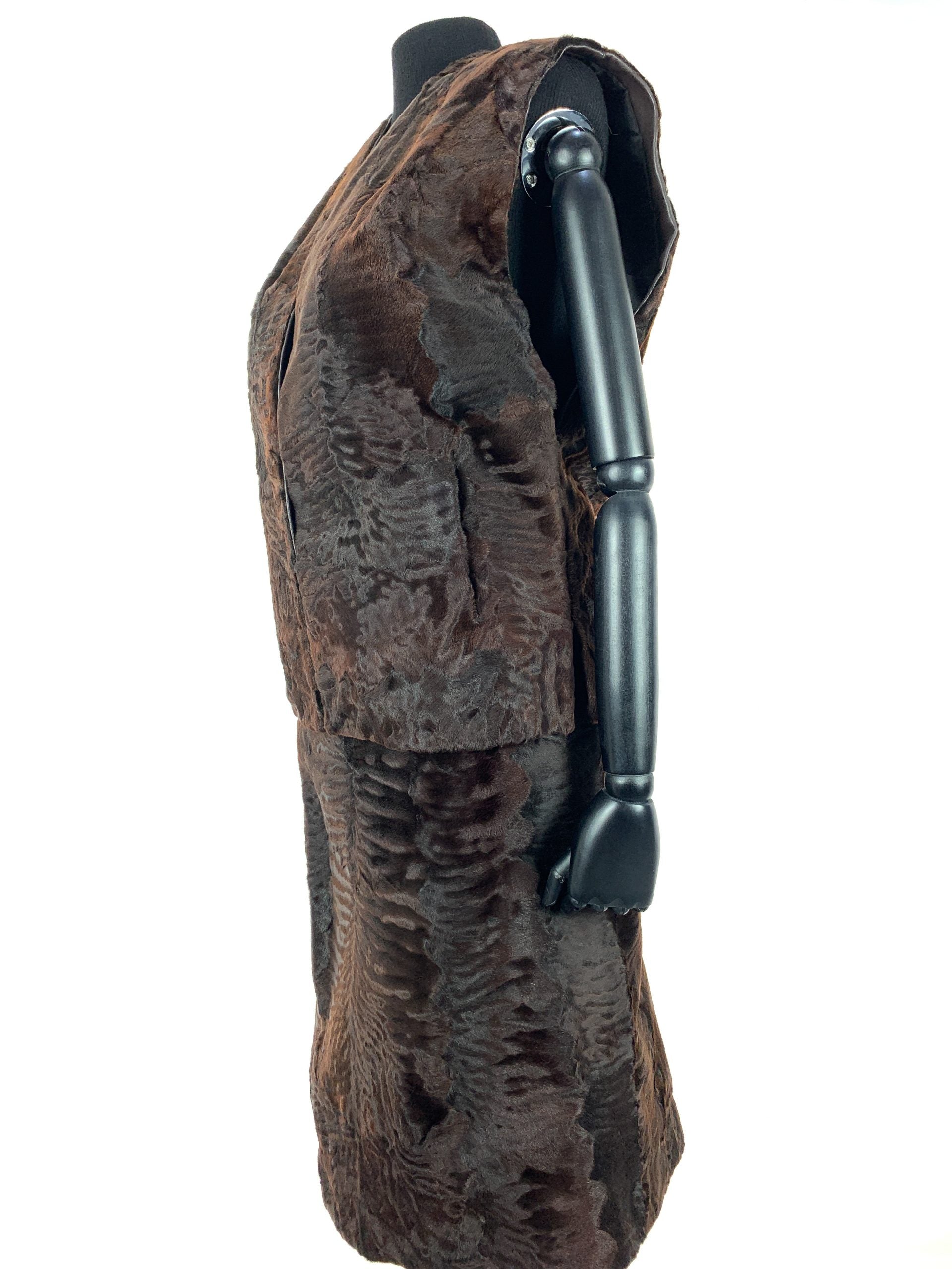 Chocolate Brown watersilk swakara gilet with matching pencil skirt and matching stetson style hat-Sue Ellen