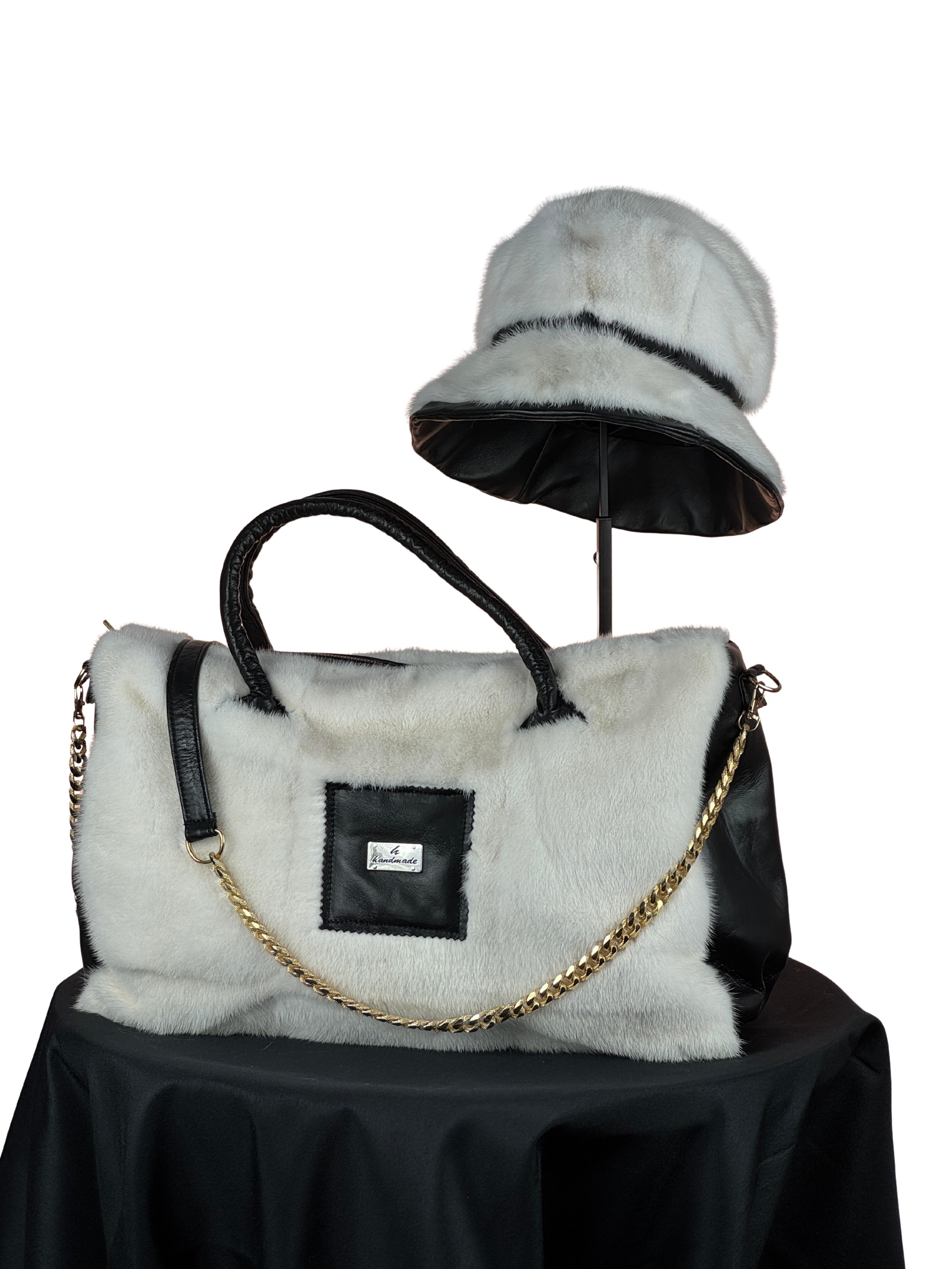 "Perfectly Paired" Large Bag With Matching Hat. White and Black