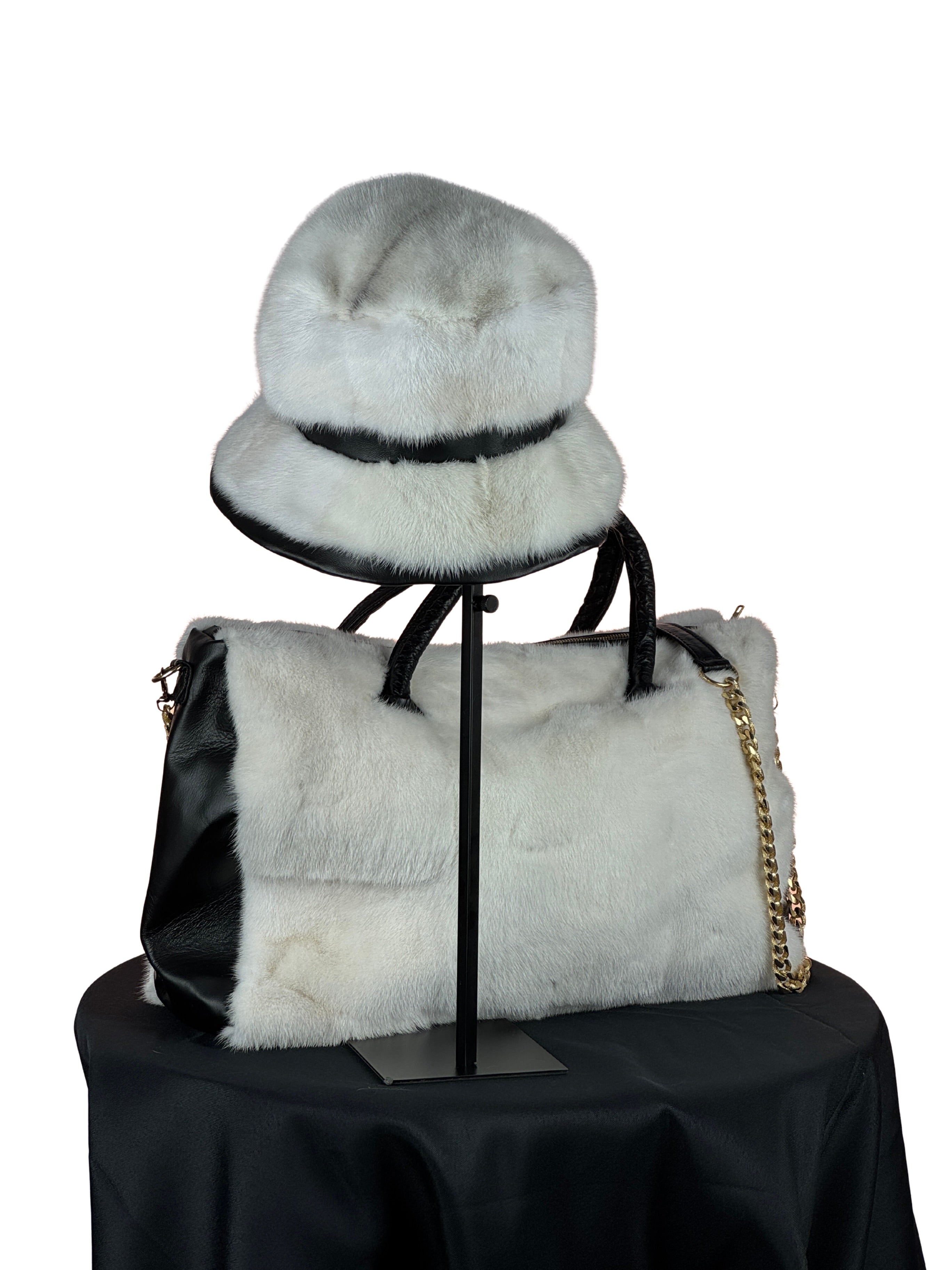 "Perfectly Paired" Large Bag With Matching Hat. White and Black