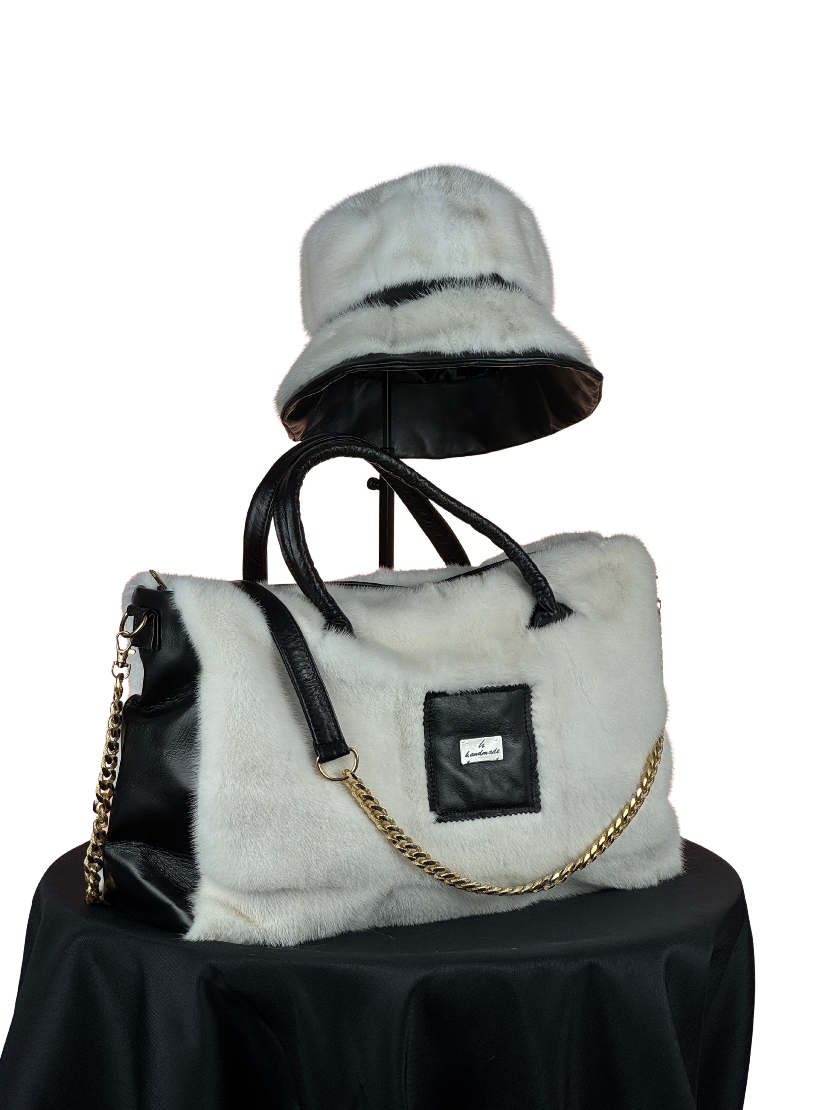 "Perfectly Paired" Large Bag With Matching Hat. White and Black