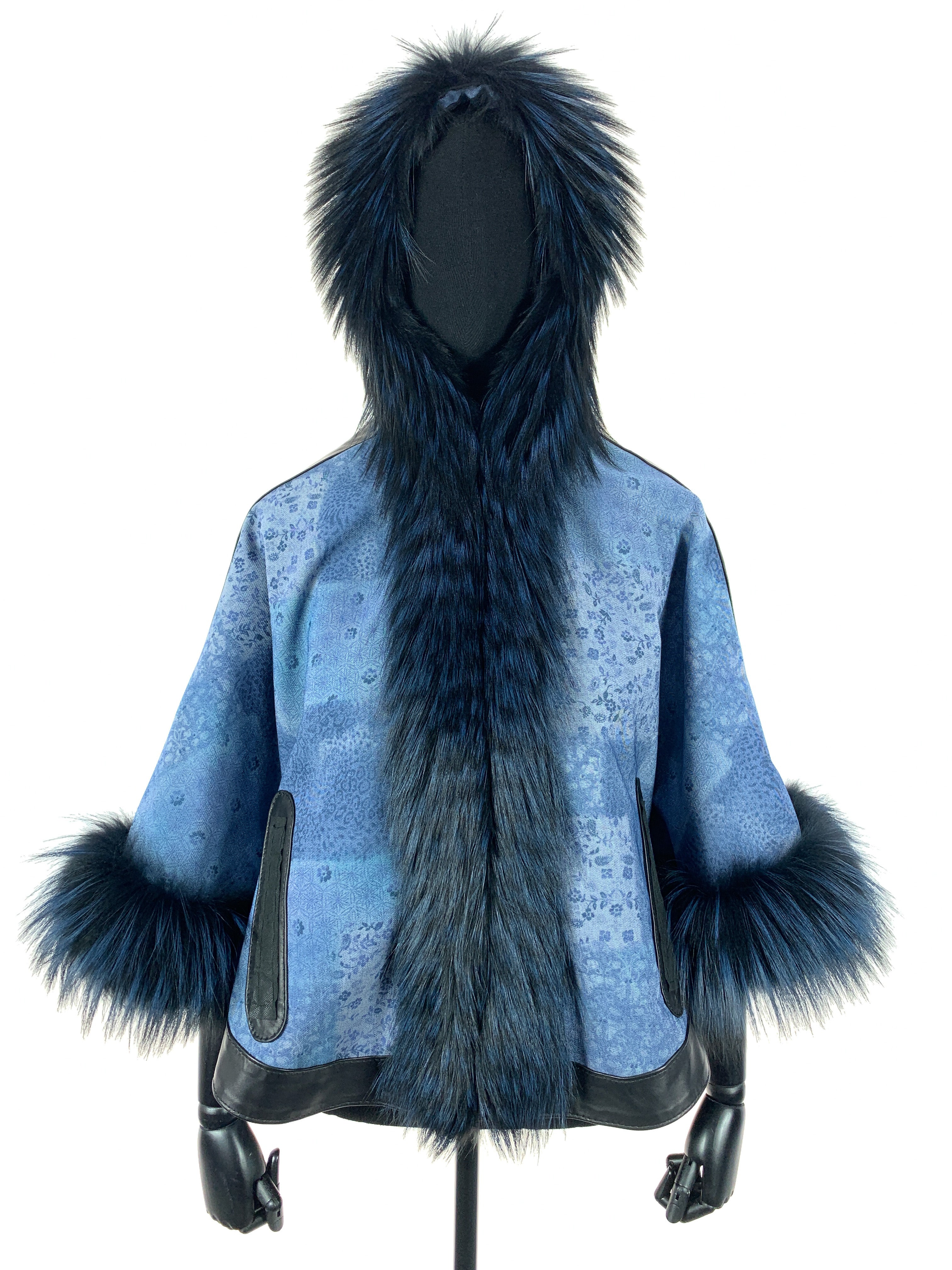 Select Blue Fox Trim Season Blue Denim With Black Leather Trim
