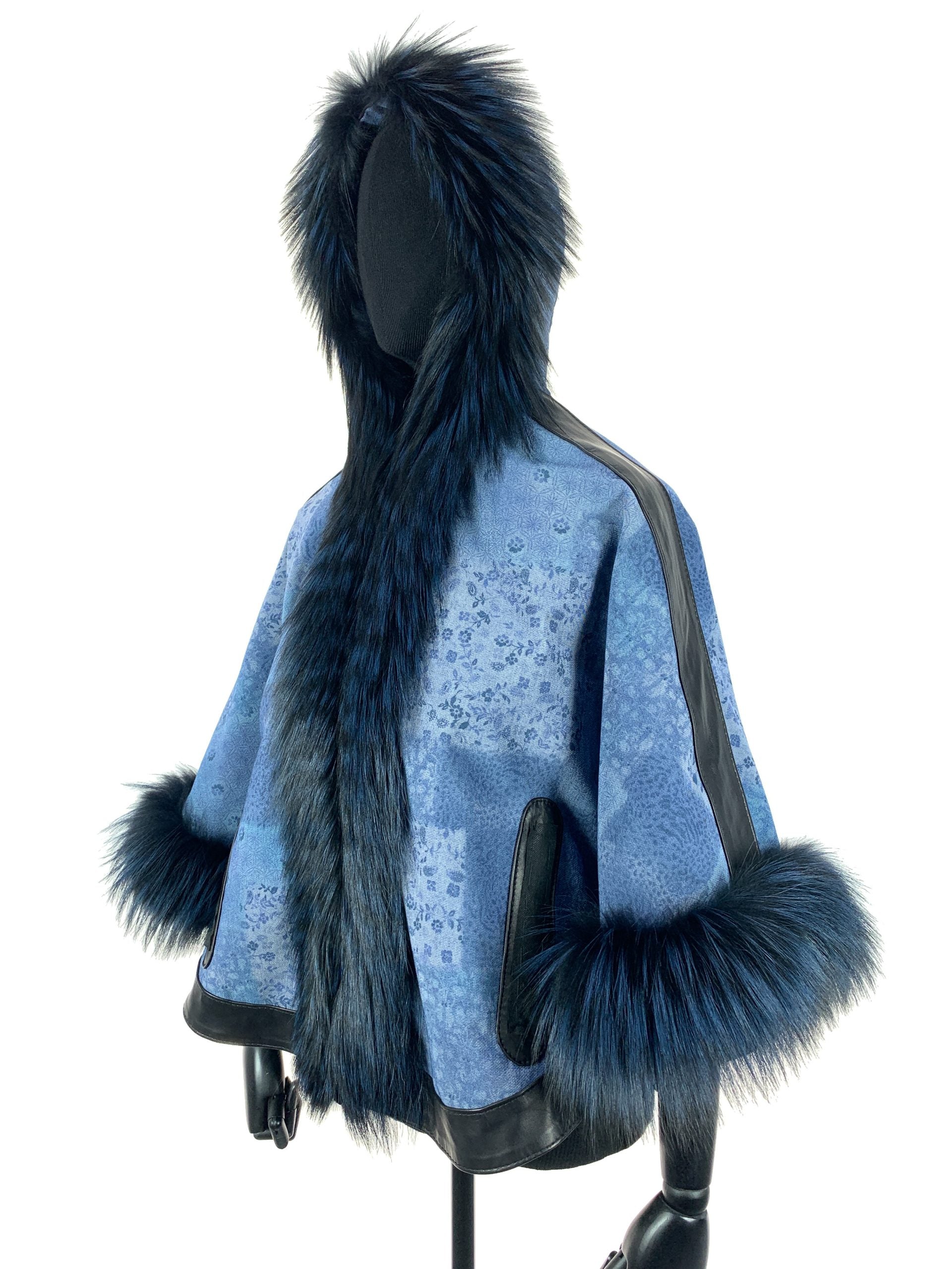 Select Blue Fox Trim Season Blue Denim With Black Leather Trim
