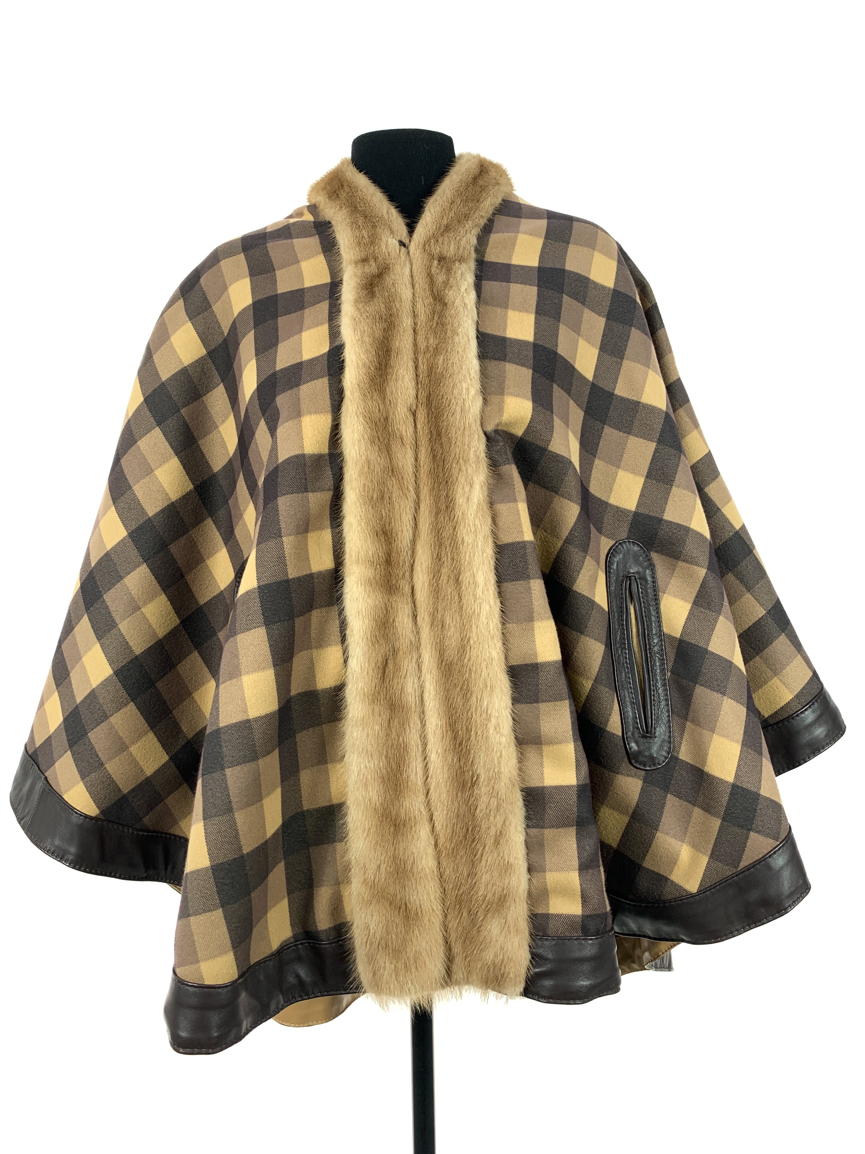 Tartan Brown block reversible with palomino mink trim