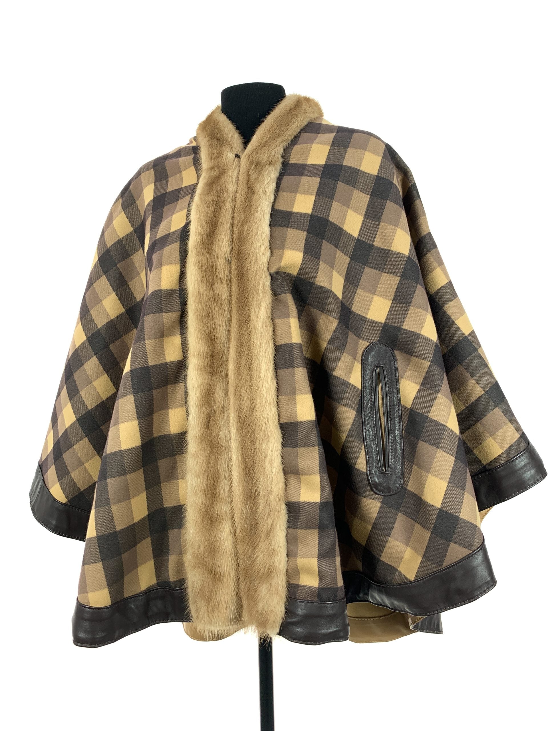 Tartan Brown block reversible with palomino mink trim
