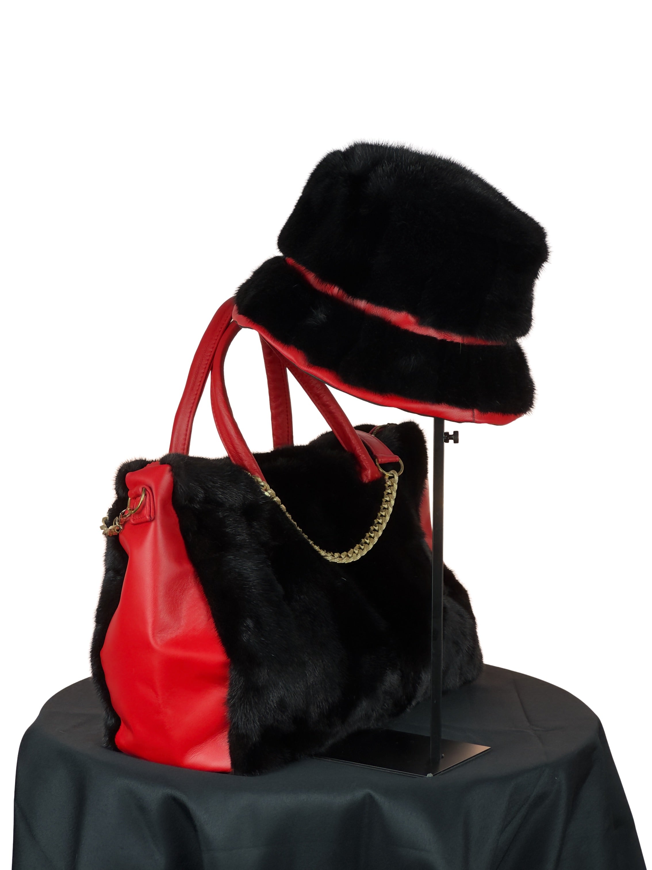"Perfectly Paired" Large Bag With Matching Hat. Black and Red